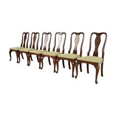 Queen Anne Carved Cherry Wood Dining Chairs, Set of Six