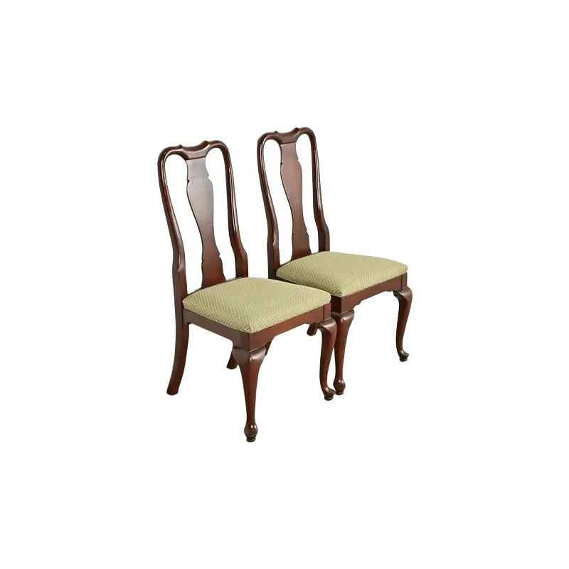 Queen Anne Carved Cherry Wood Side Chairs or Dining Chairs, Pair