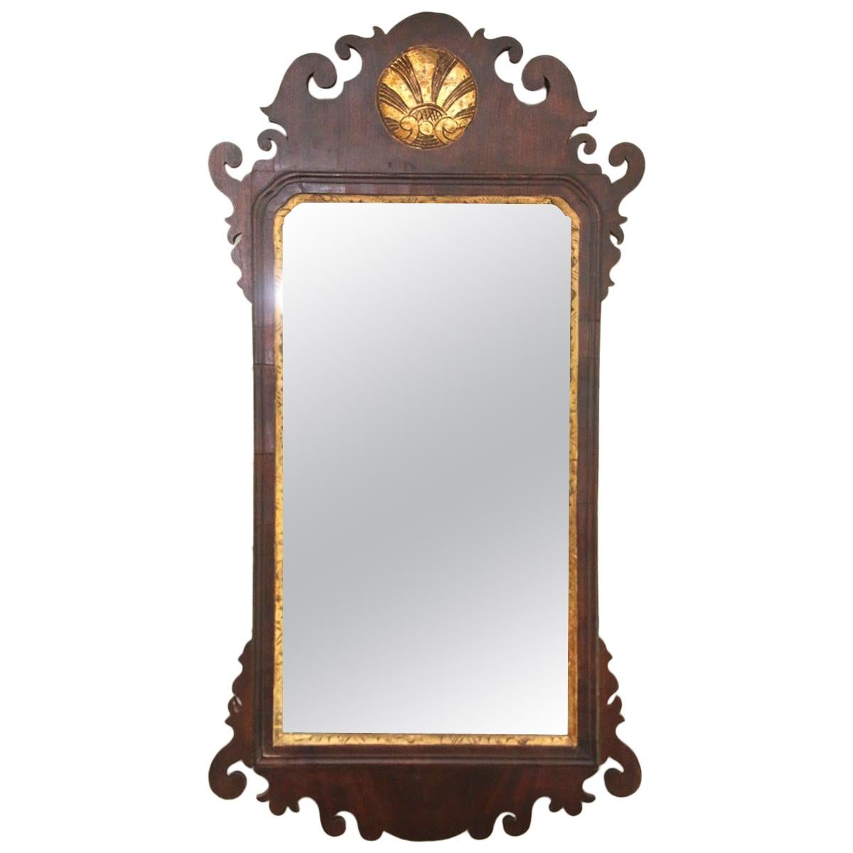 Queen Anne Carved Mahogany and Parcel Gilt Mirror For Sale