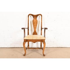 Queen Anne Carved Solid Maple Armchair or Dining Captain Chair, Circa 1970s