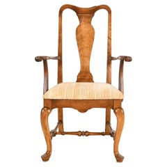 Queen Anne Carved Solid Maple Armchair or Dining Captain Chair, Circa 1970s