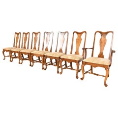 Queen Anne Carved Solid Maple Dining Chairs, Set of Seven