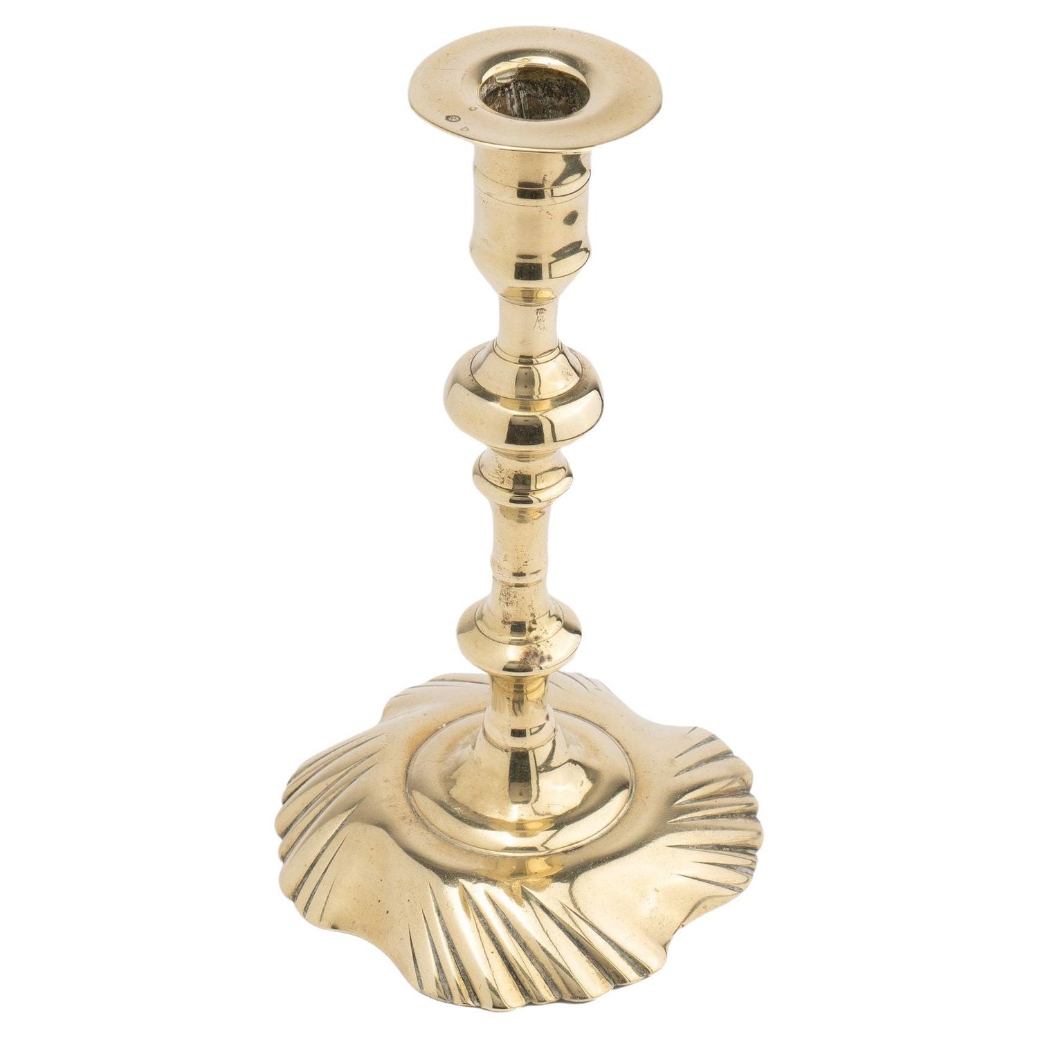 English Antique Georgian Brass Candlestick Chamberstick, 19th