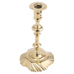 Antique Queen Anne cast brass swirl base candlestick, 1750-75