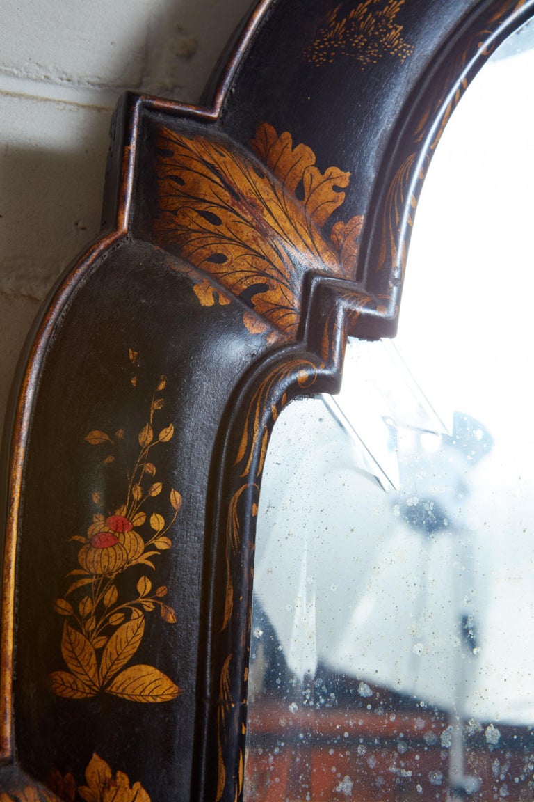 European Queen Anne Chinoiserie Cushion Mirror For Sale