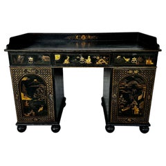 Queen Anne Chinoiserie Lacquer Pedestal Desk
