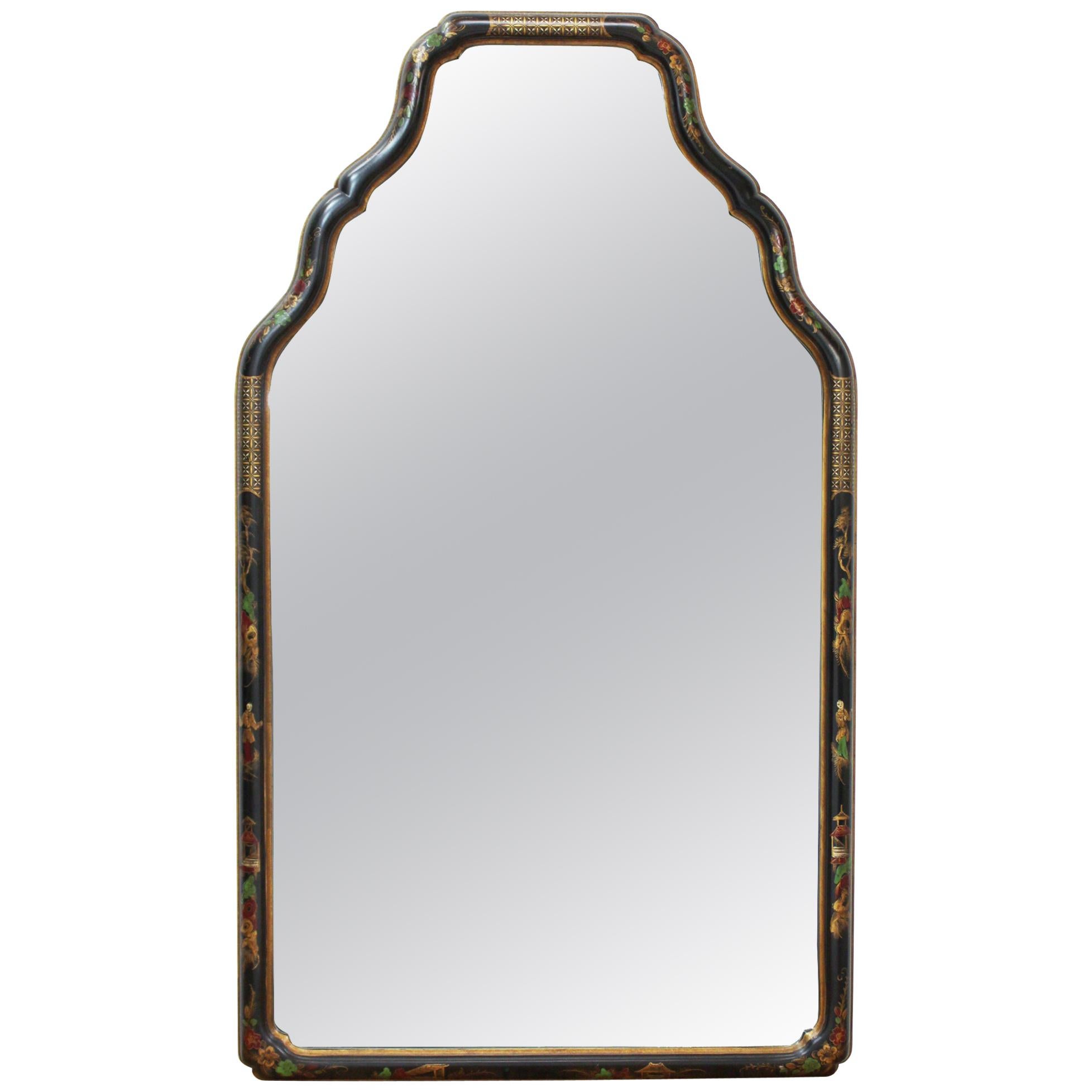 Queen Anne Chinoiserie Style Wall Mirror with Lacquered Border