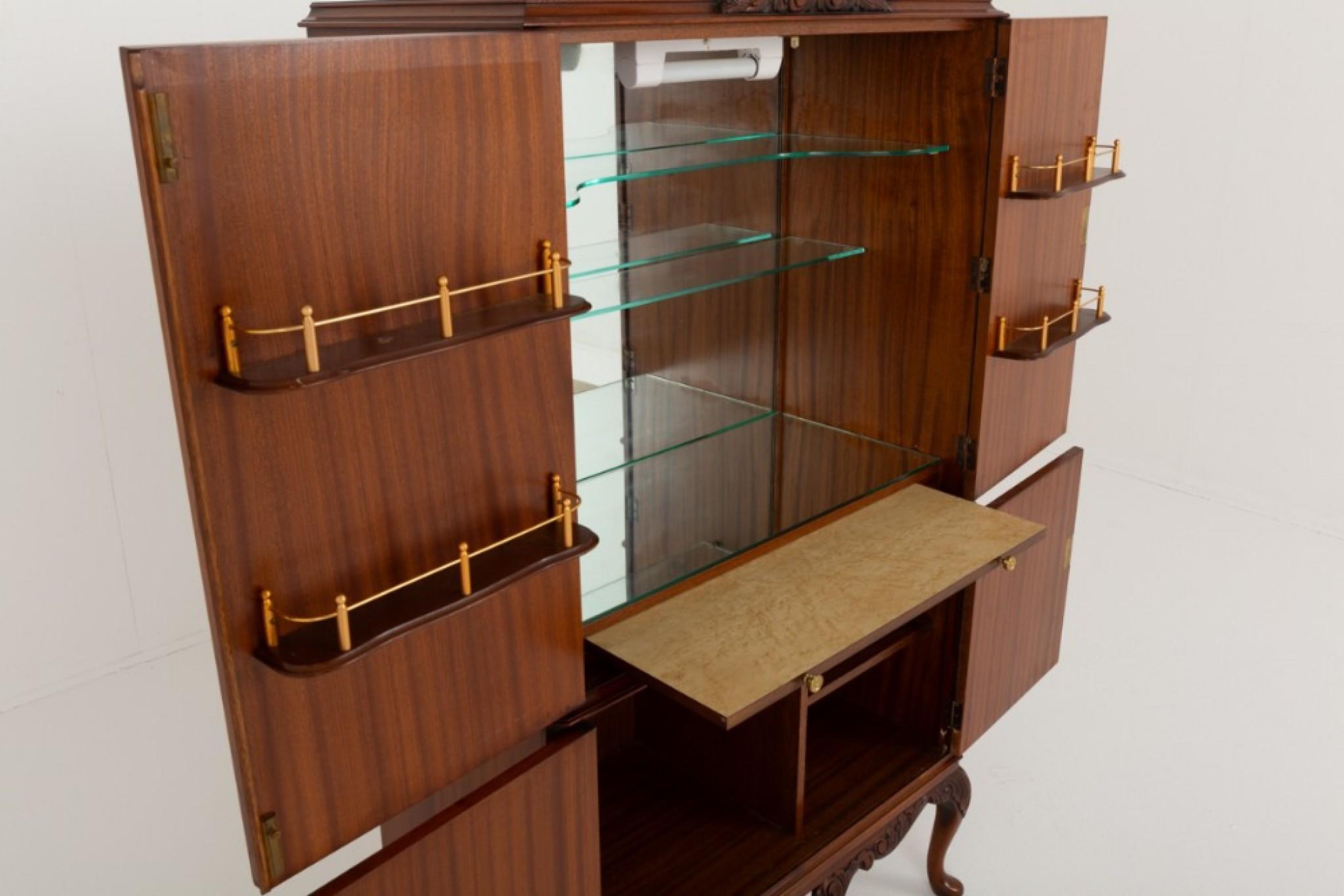 Mid-20th Century Queen Anne Cocktail Cabinet Revival Mahogany Drinks Chest For Sale
