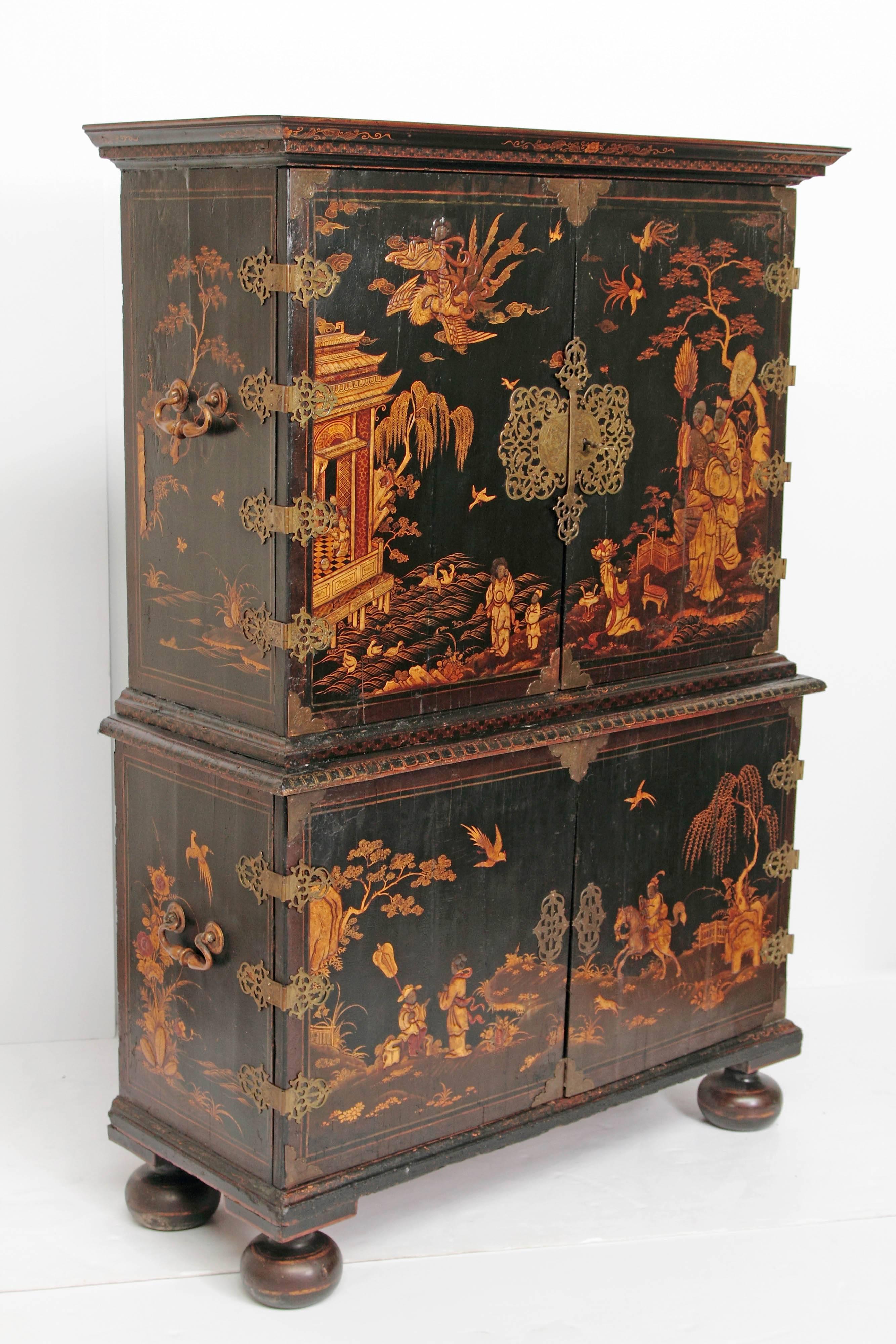 English Queen Anne Collectors Cabinet / Japanned