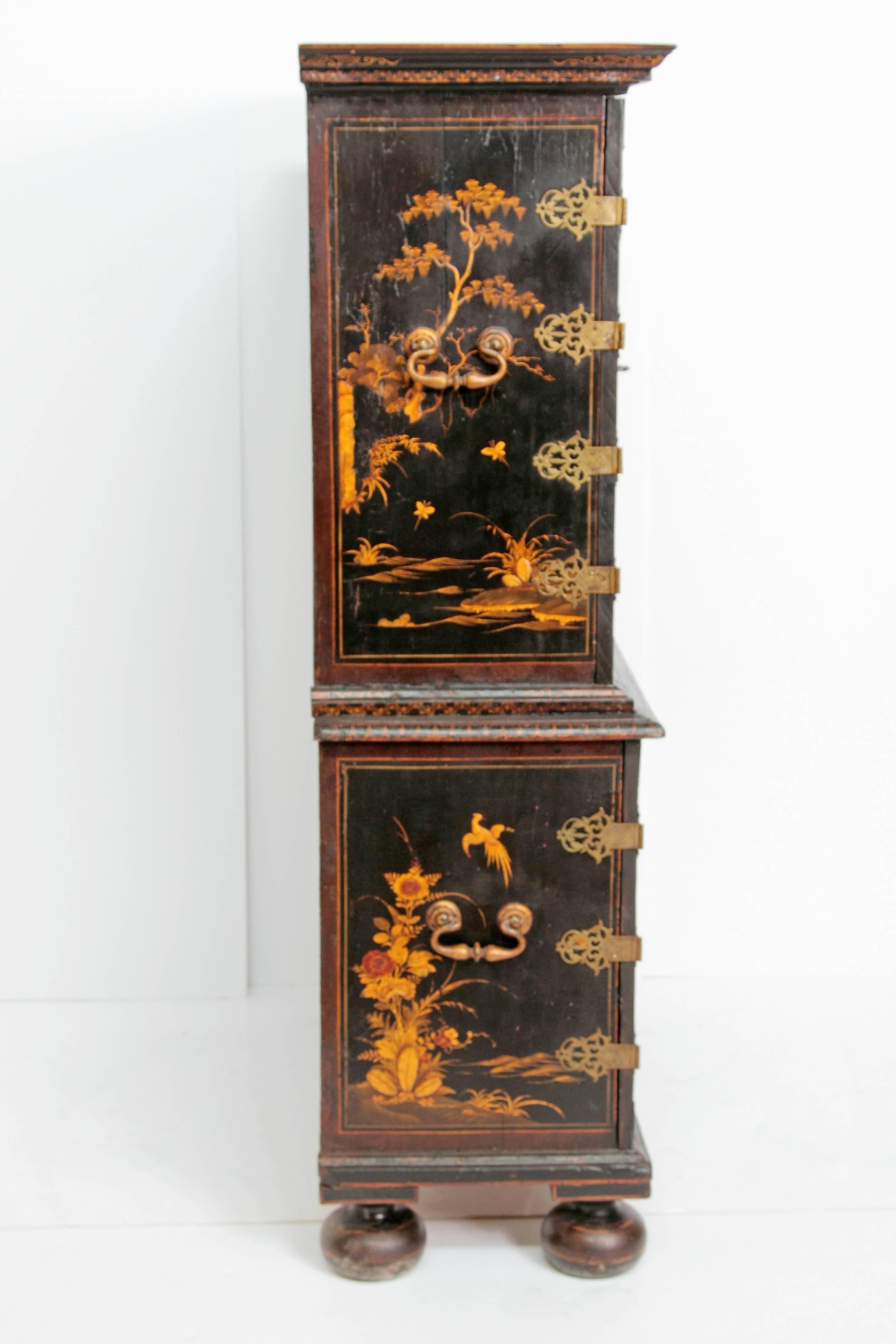 Brass Queen Anne Collectors Cabinet / Japanned
