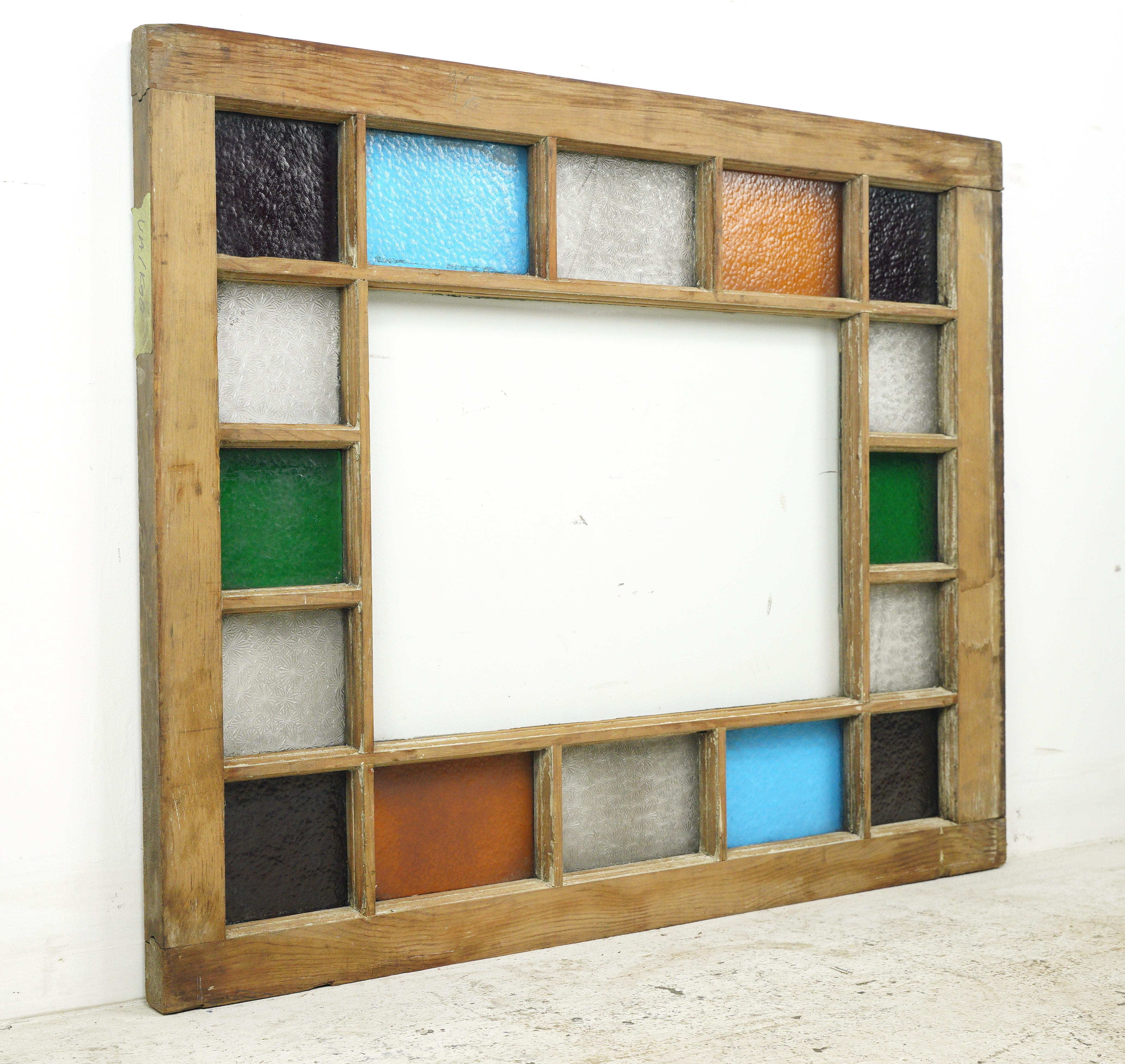 Queen Anne Colorful Pine Framed Stained Glass Window In Good Condition In New York, NY