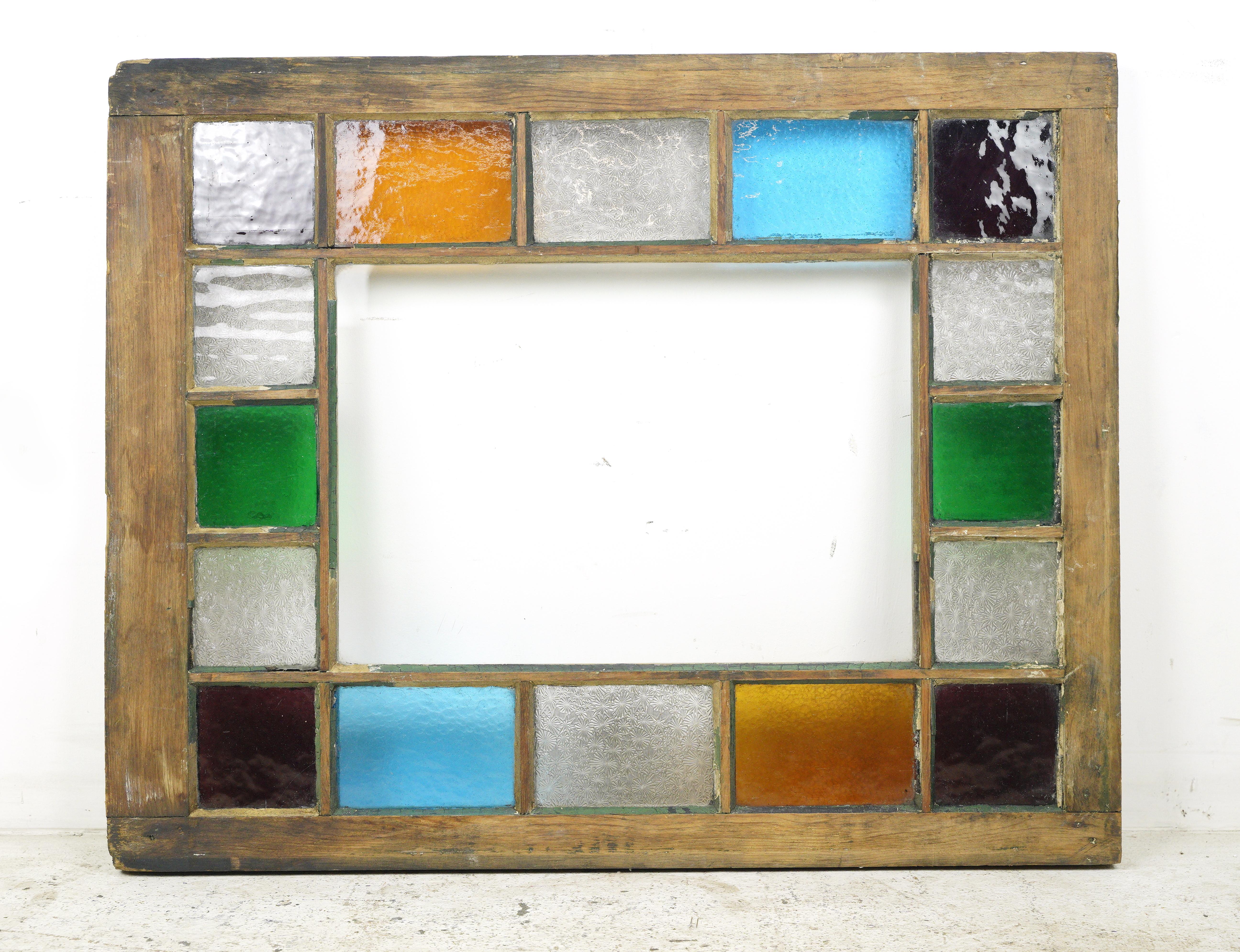 Queen Anne Colorful Pine Framed Stained Glass Window 1