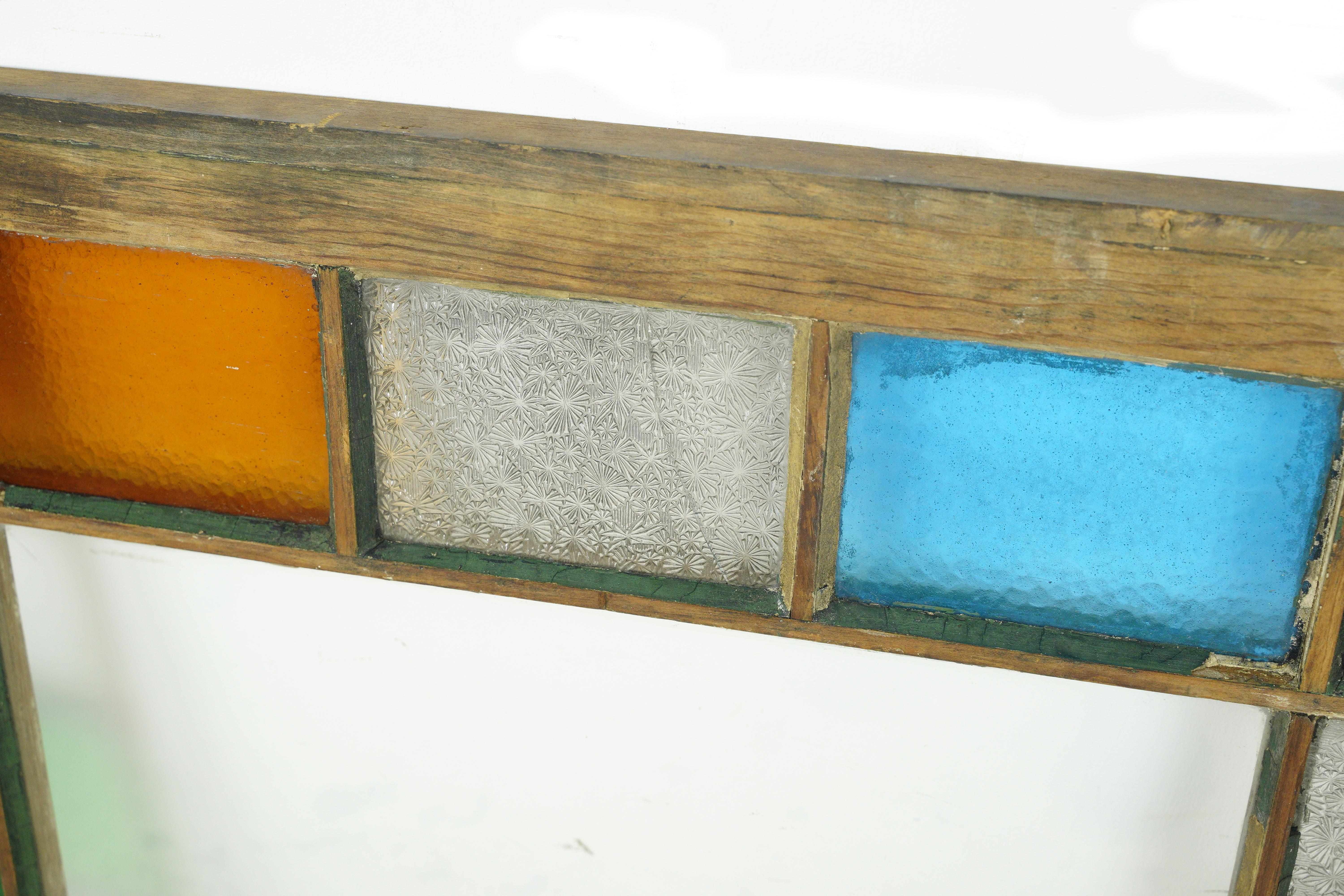 Queen Anne Colorful Pine Framed Stained Glass Window 2
