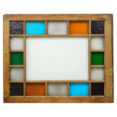 Queen Anne Colorful Pine Framed Stained Glass Window