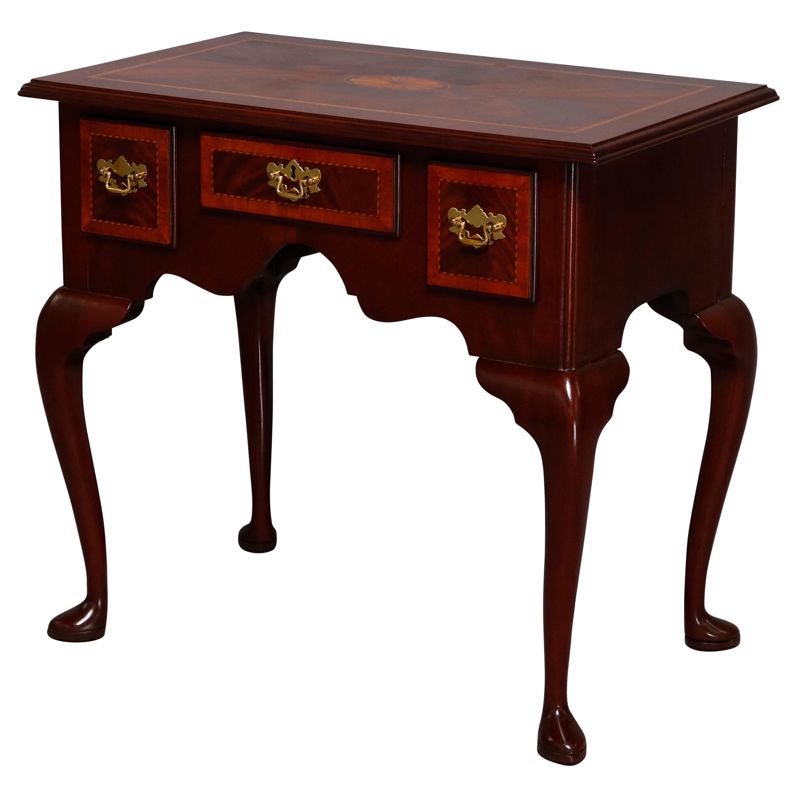 Queen Anne Councill Craftsmen Flame Mahogany Inlaid & Banded Lowboy 20th Century For Sale