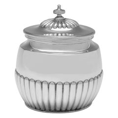 Queen Anne Design, viktorianische, halb geriffelte, antike Teedose aus Sterlingsilber, 1894
