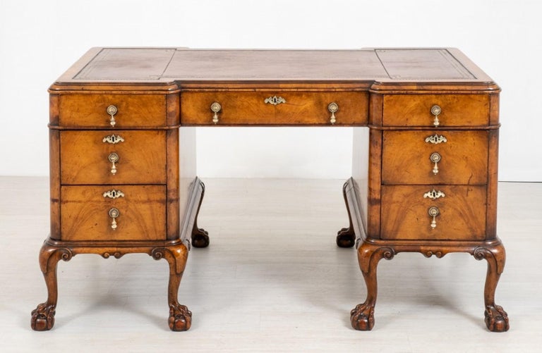Queen Anne Desk Walnut Bureau Writing Table For Sale at 1stDibs