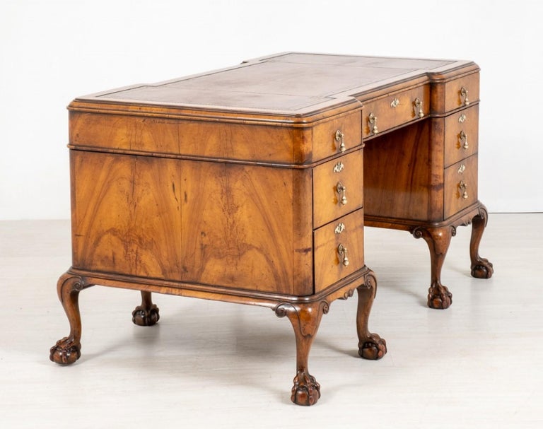 Queen Anne Desk Walnut Bureau Writing Table For Sale at 1stDibs