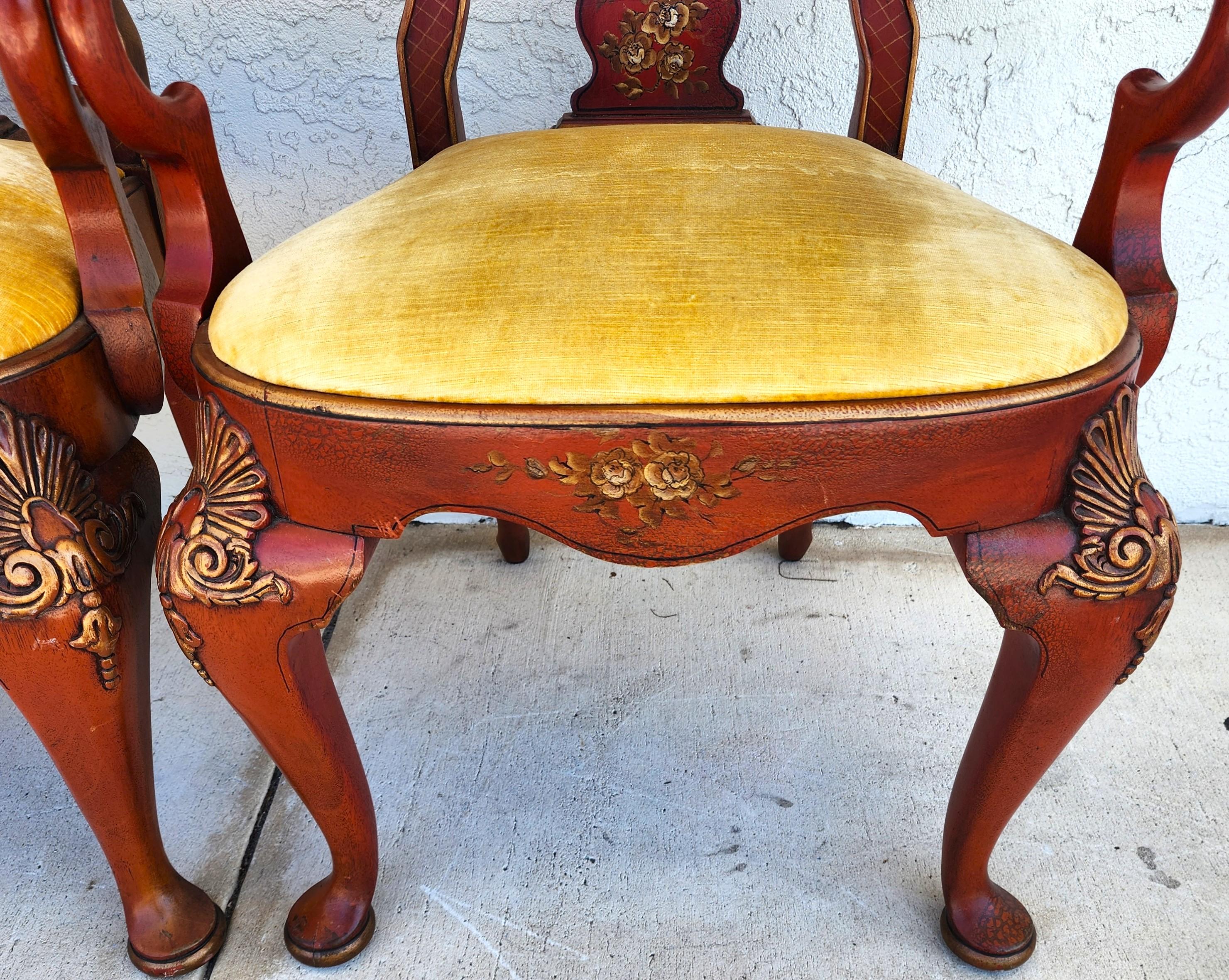 Ensemble de 4 fauteuils de salle à manger Queen Anne peints à la main en vente 4