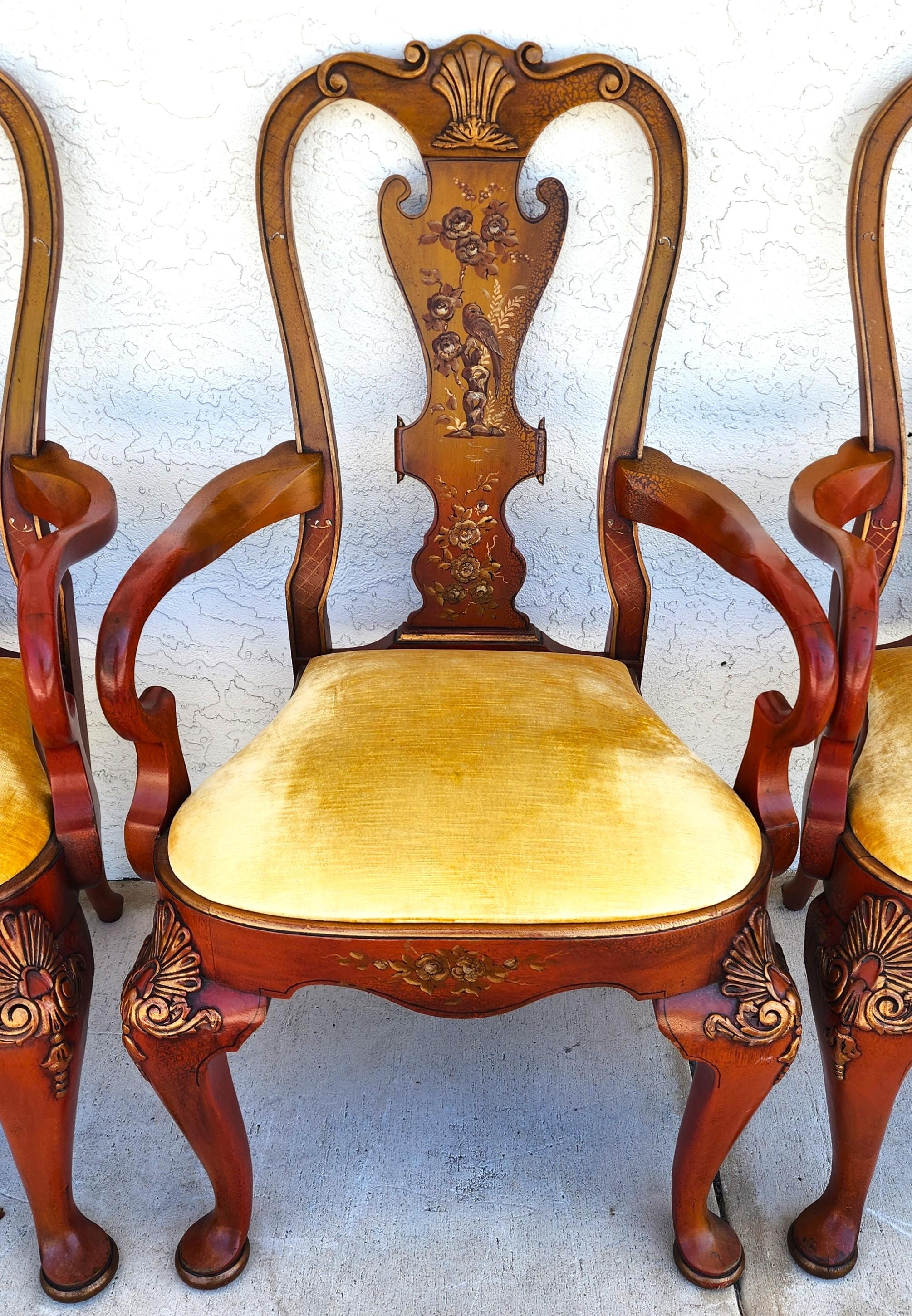 Ensemble de 4 fauteuils de salle à manger Queen Anne peints à la main en vente 5