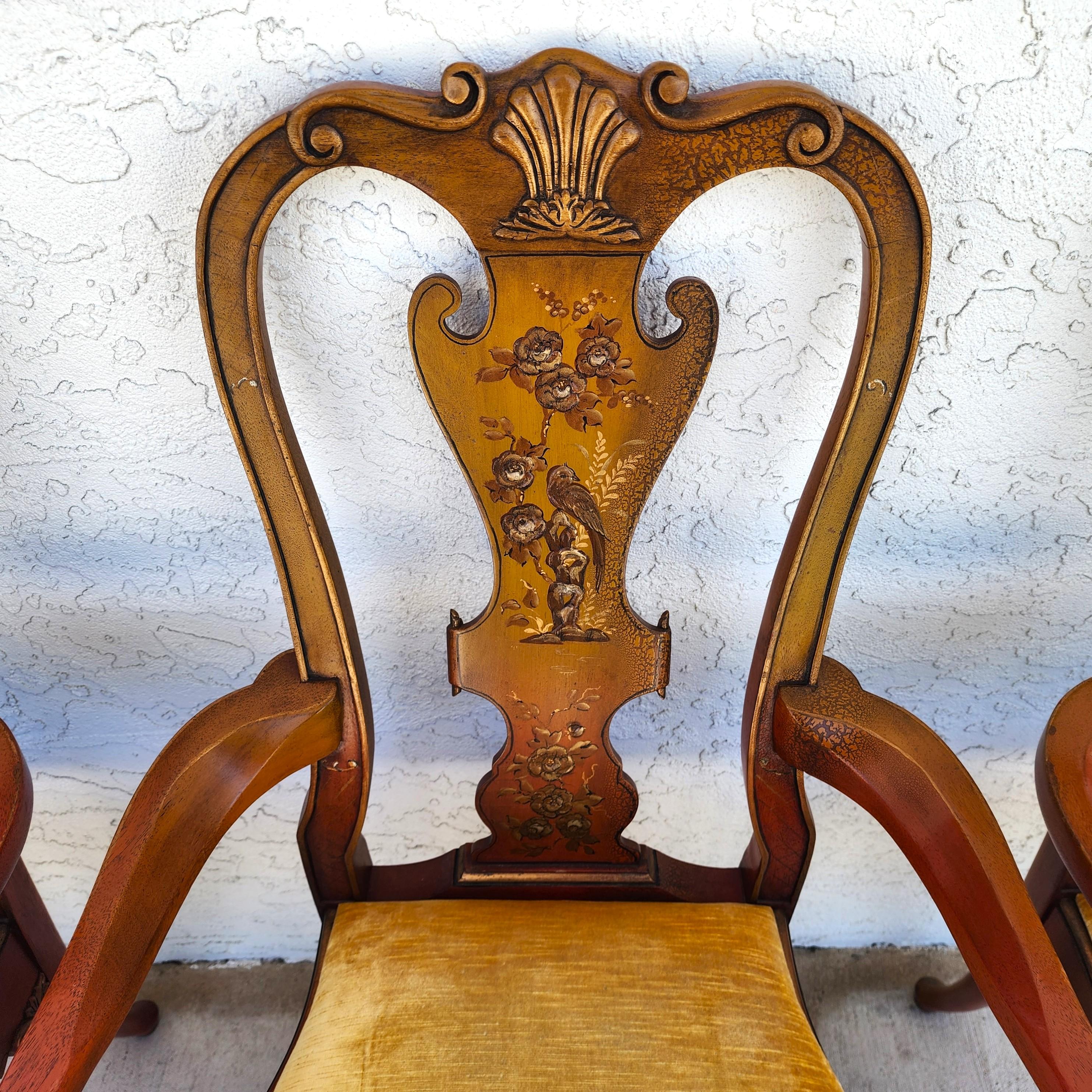 Ensemble de 4 fauteuils de salle à manger Queen Anne peints à la main en vente 6