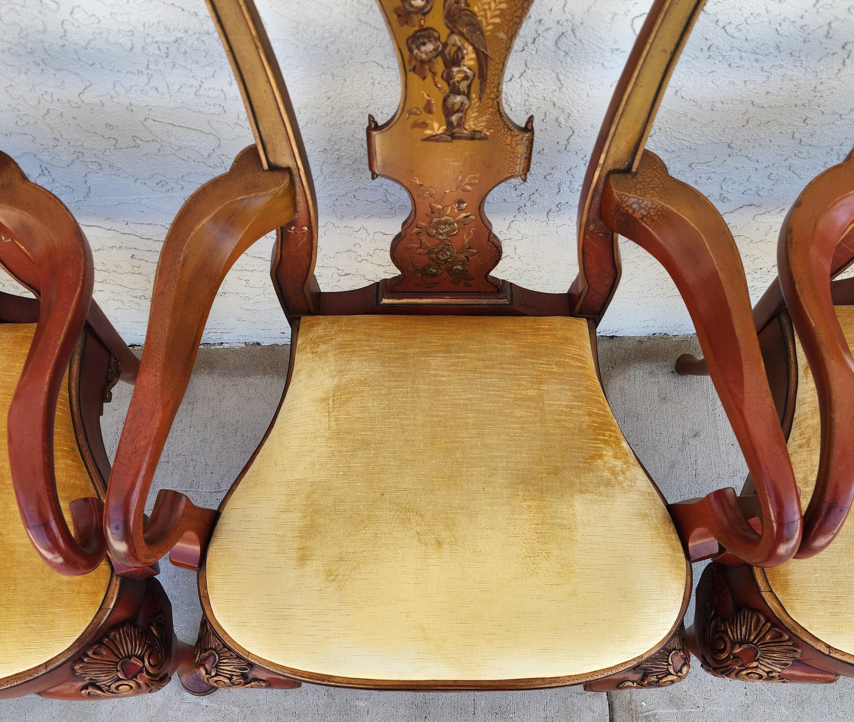 Ensemble de 4 fauteuils de salle à manger Queen Anne peints à la main en vente 7