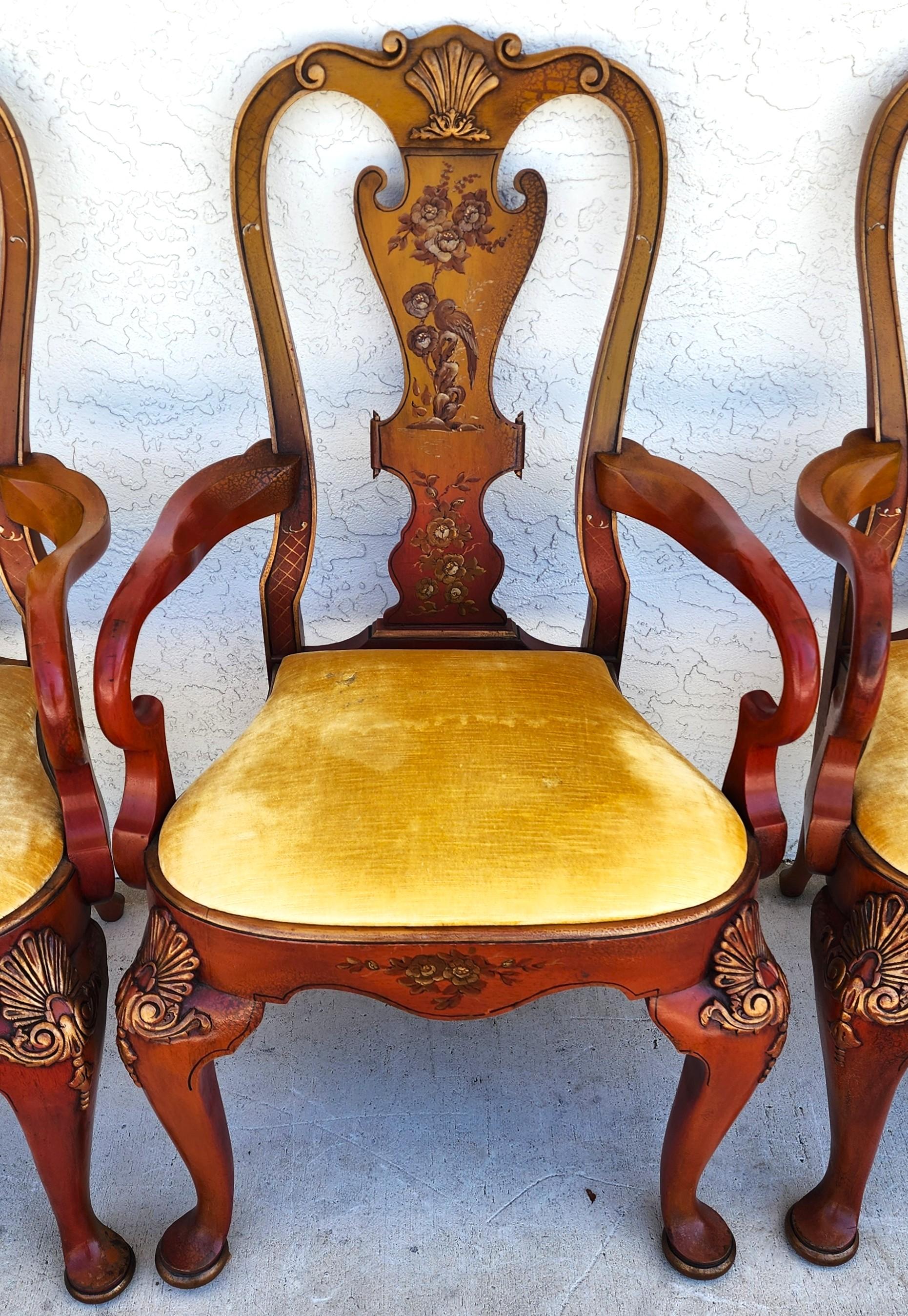 Ensemble de 4 fauteuils de salle à manger Queen Anne peints à la main en vente 8