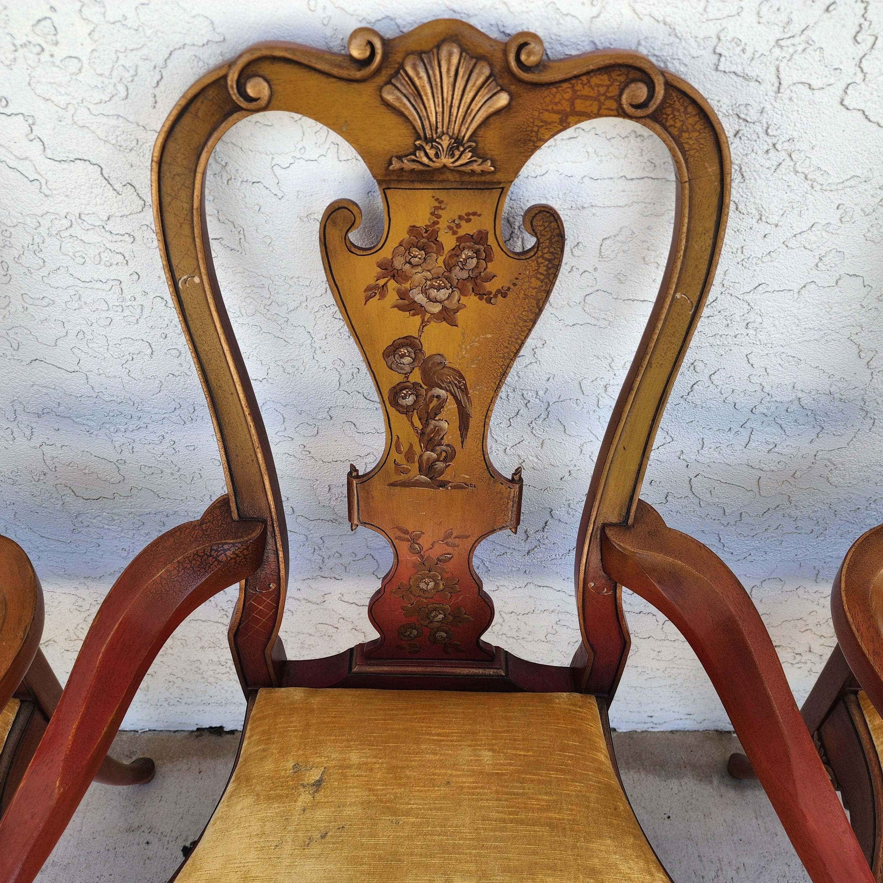 Ensemble de 4 fauteuils de salle à manger Queen Anne peints à la main en vente 9