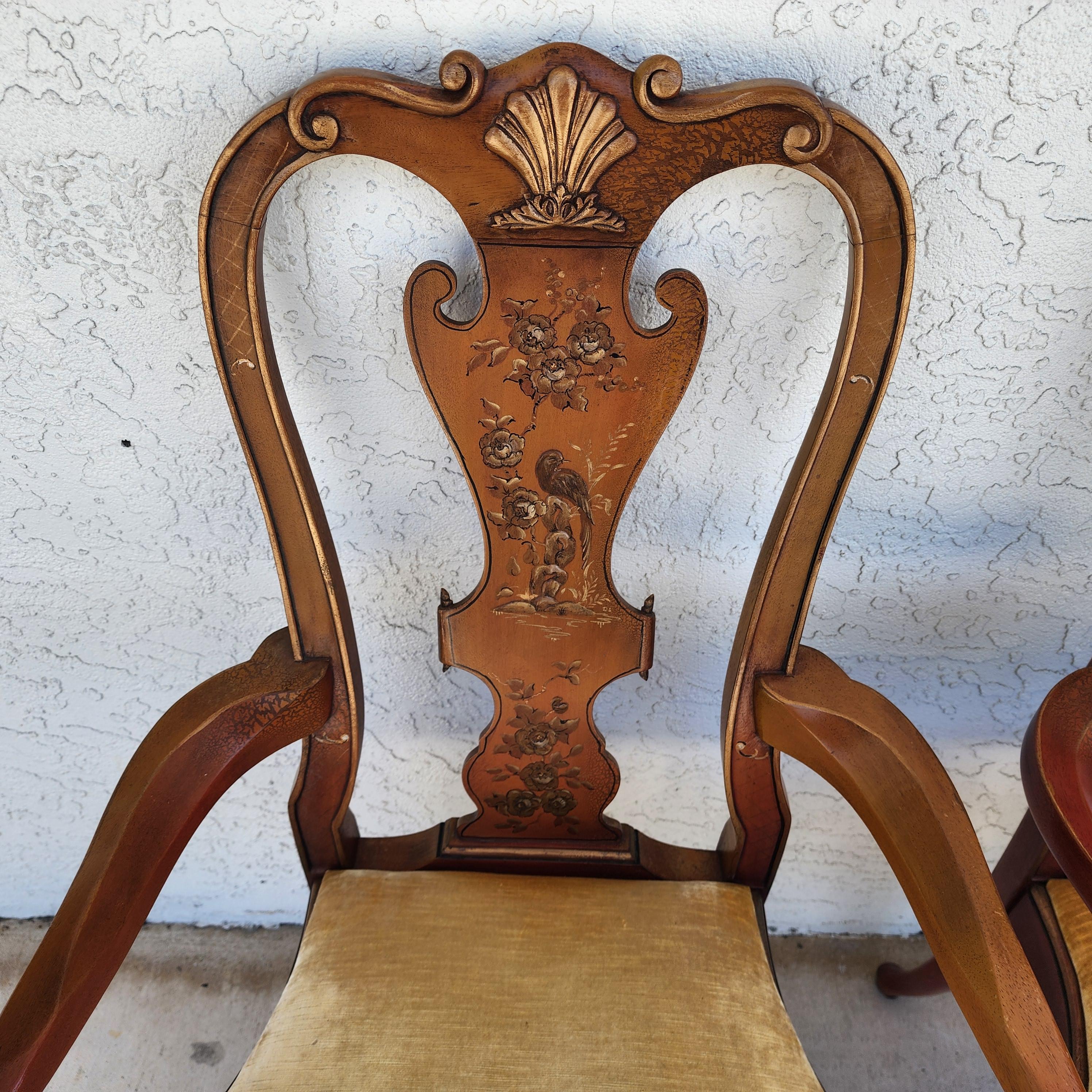 Ensemble de 4 fauteuils de salle à manger Queen Anne peints à la main en vente 12