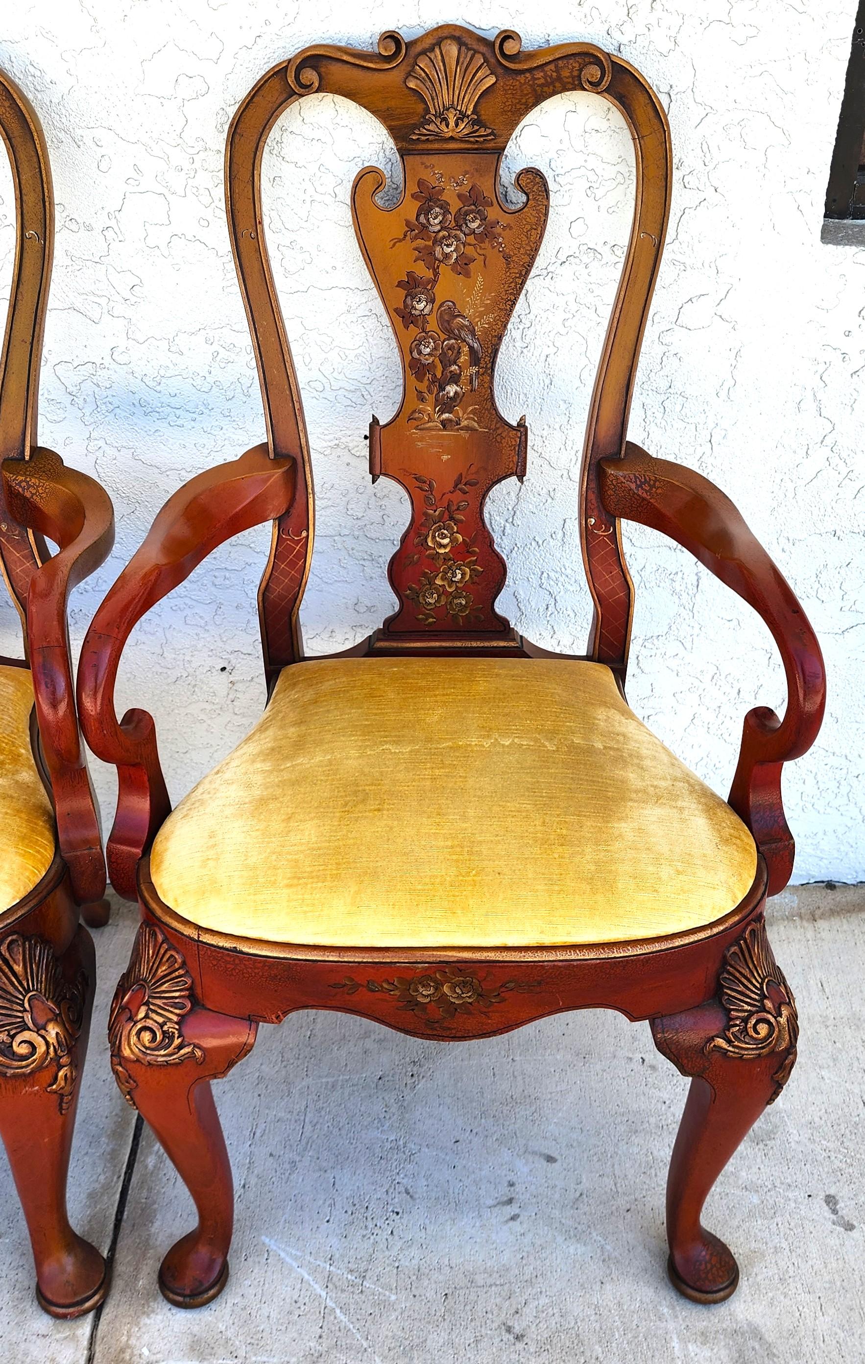 Ensemble de 4 fauteuils de salle à manger Queen Anne peints à la main en vente 2
