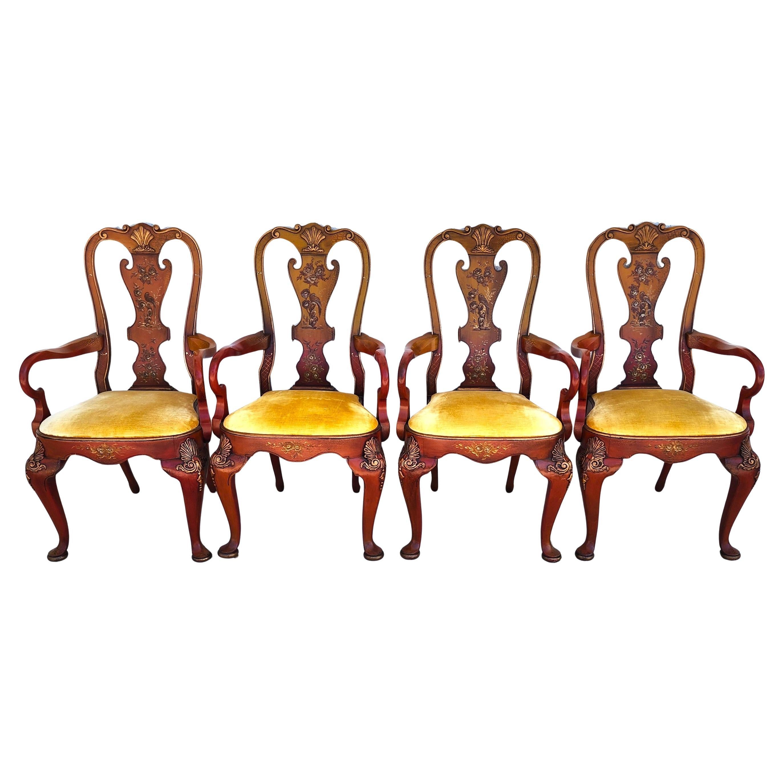 Queen Anne Dining Armchairs Hand Painted Set of 4