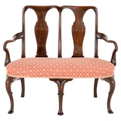 Antique Queen Anne Double armchair Settee Mahogany, 1880