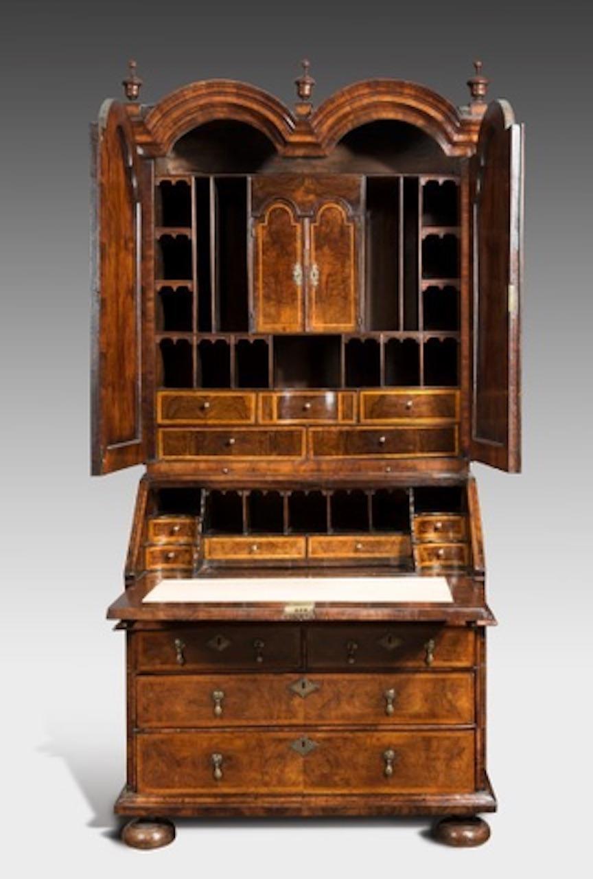 English Queen Anne Double Domed Bureau Bookcase For Sale