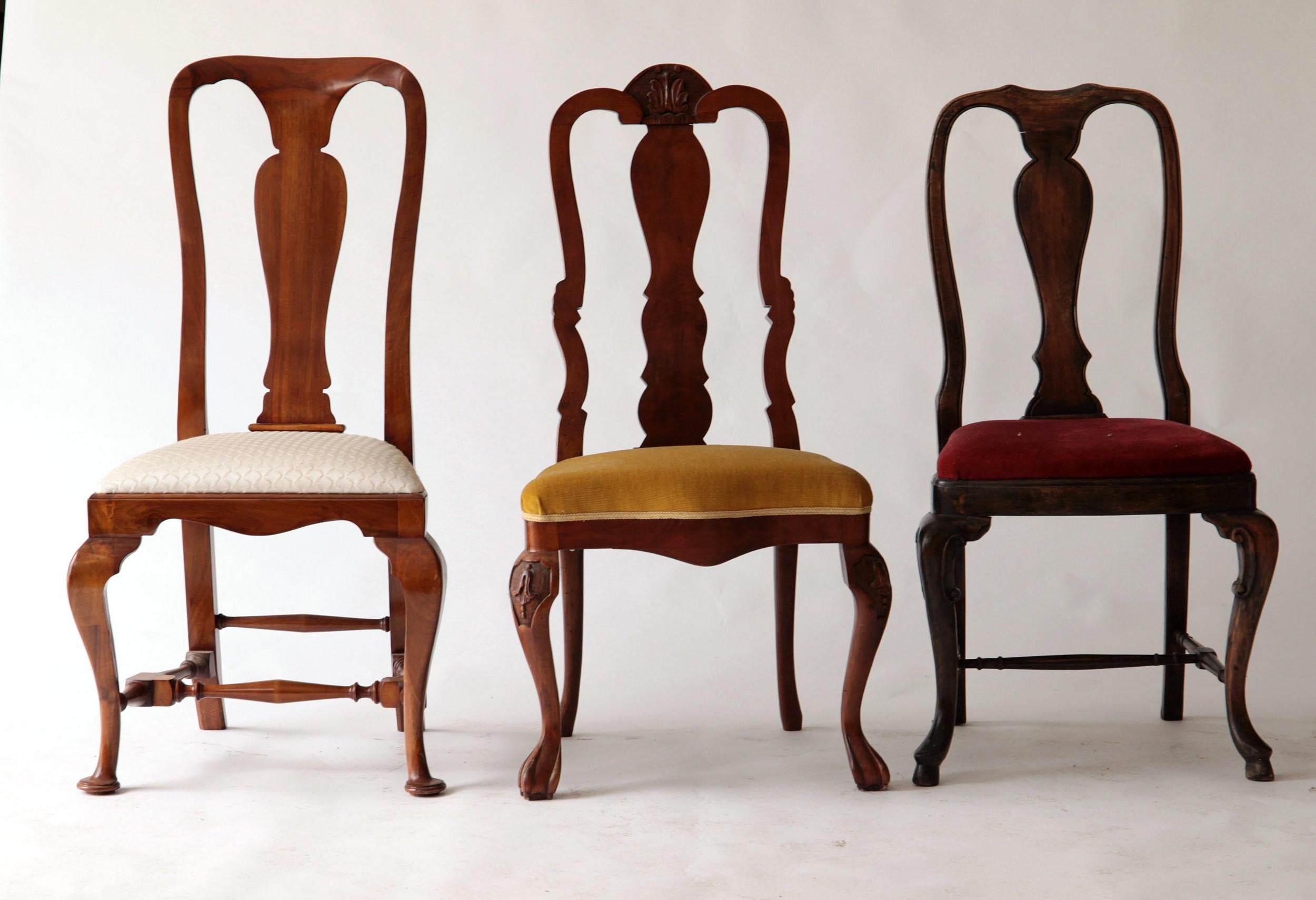 Eklektisches Set, einzigartiges Set aus sechs Stühlen, je in verschiedenen Designs, Queen Anne (Georgian) im Angebot