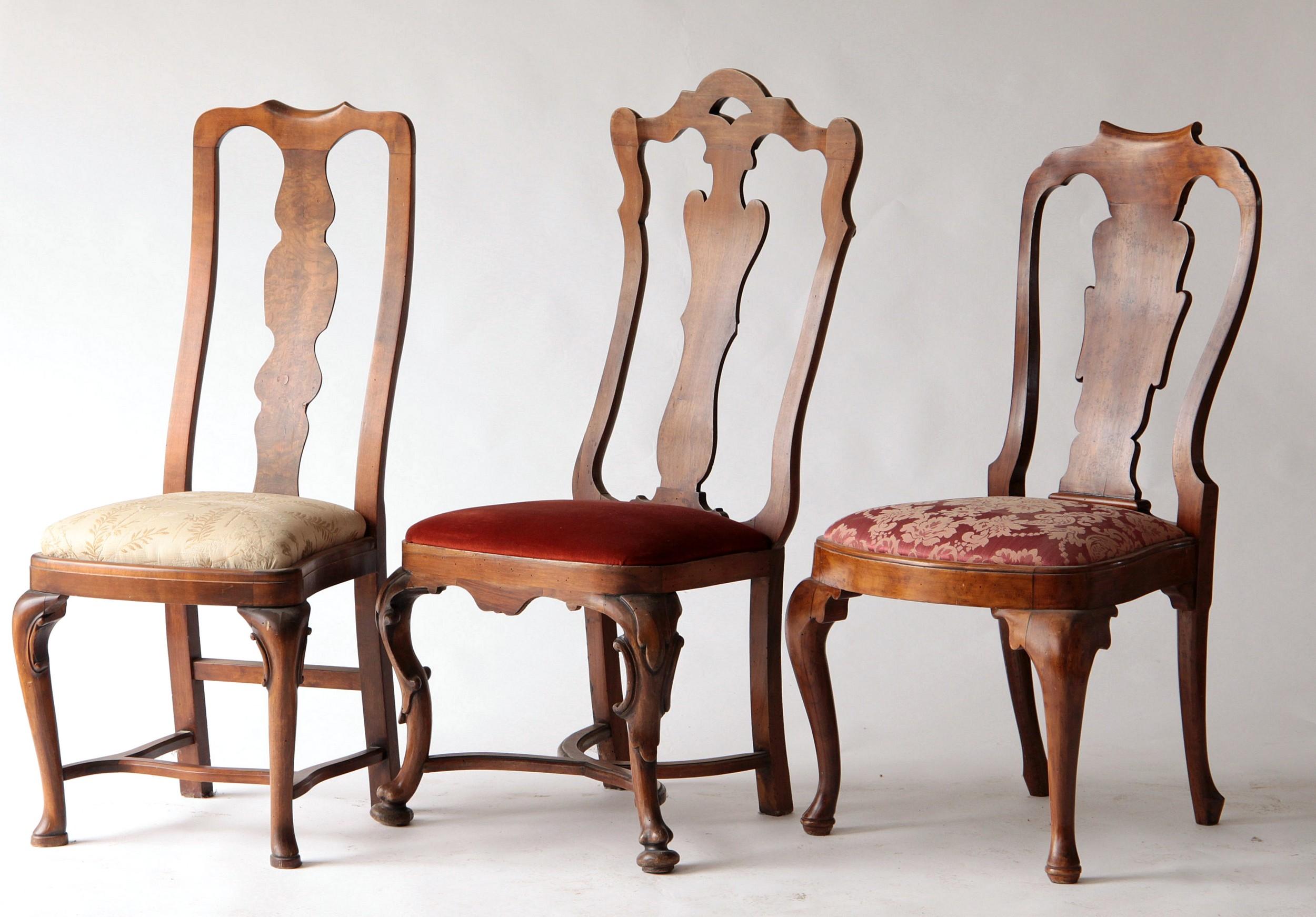 Eklektisches Set, einzigartiges Set aus sechs Stühlen, je in verschiedenen Designs, Queen Anne im Zustand „Relativ gut“ im Angebot in Tavarnelle val di Pesa, Florence