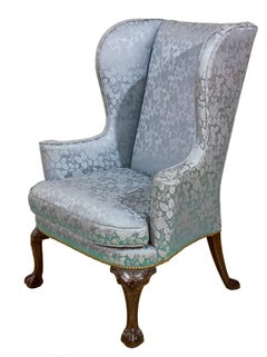Queen Anne / George II Walnut Wing Chair with Carved Knees, Claw & Ball Feet