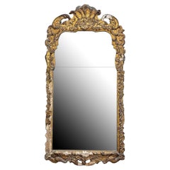 Antique Queen Anne Giltwood Split Plate Mirror