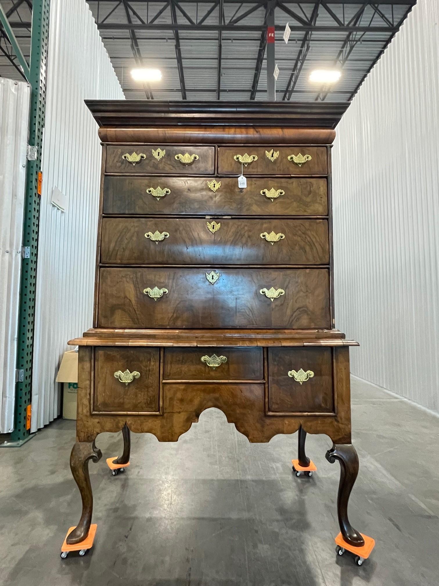 English Queen Anne Herringbone-Banded  Walnut Chest on Stand Circa 1710 For Sale