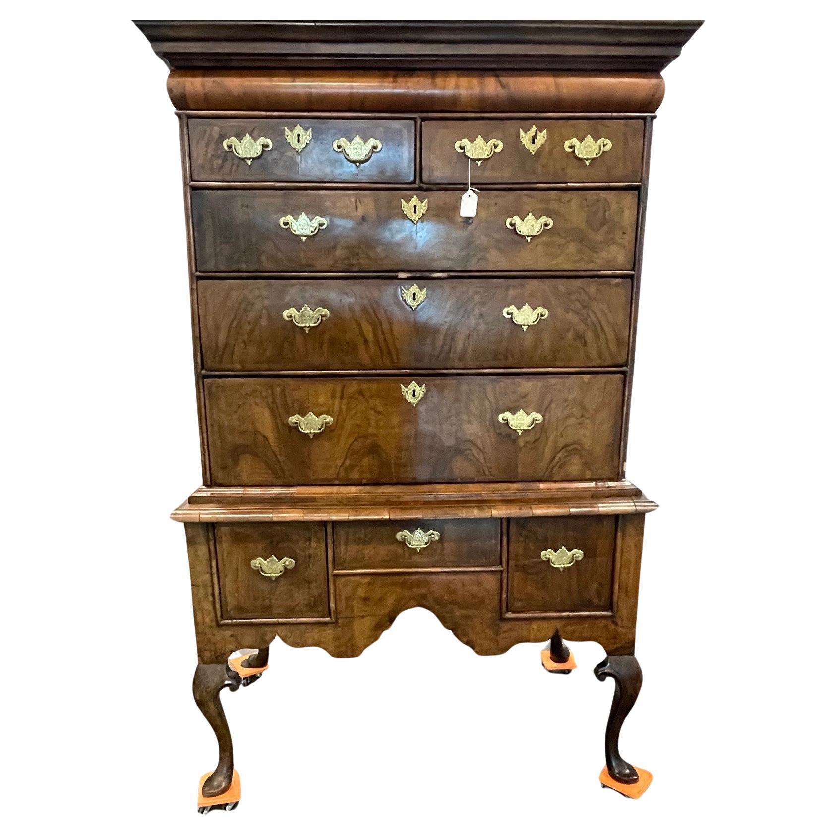 Queen Anne Herringbone-Banded  Walnut Chest on Stand Circa 1710 For Sale