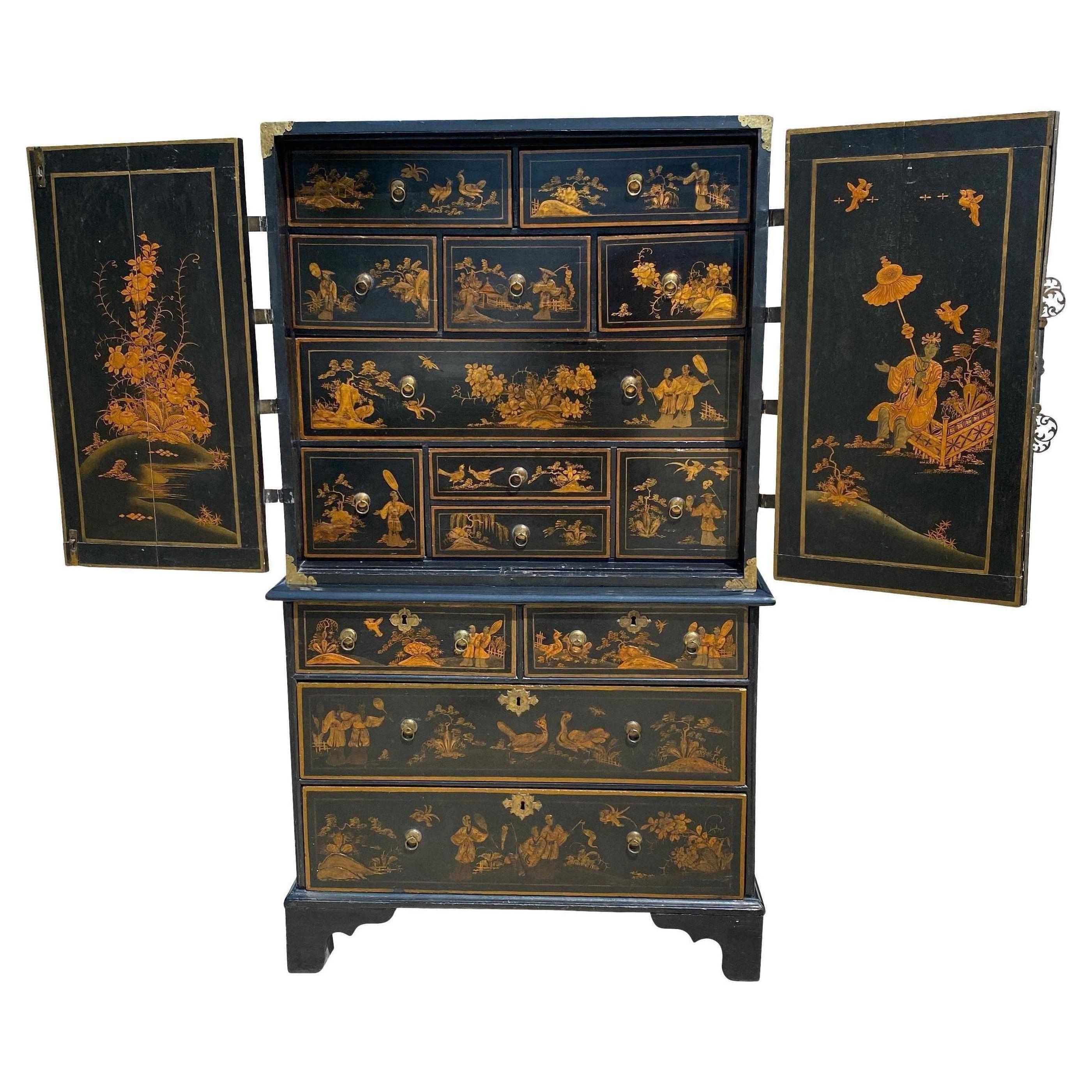 Queen Anne Japanned Cabinet on Chest