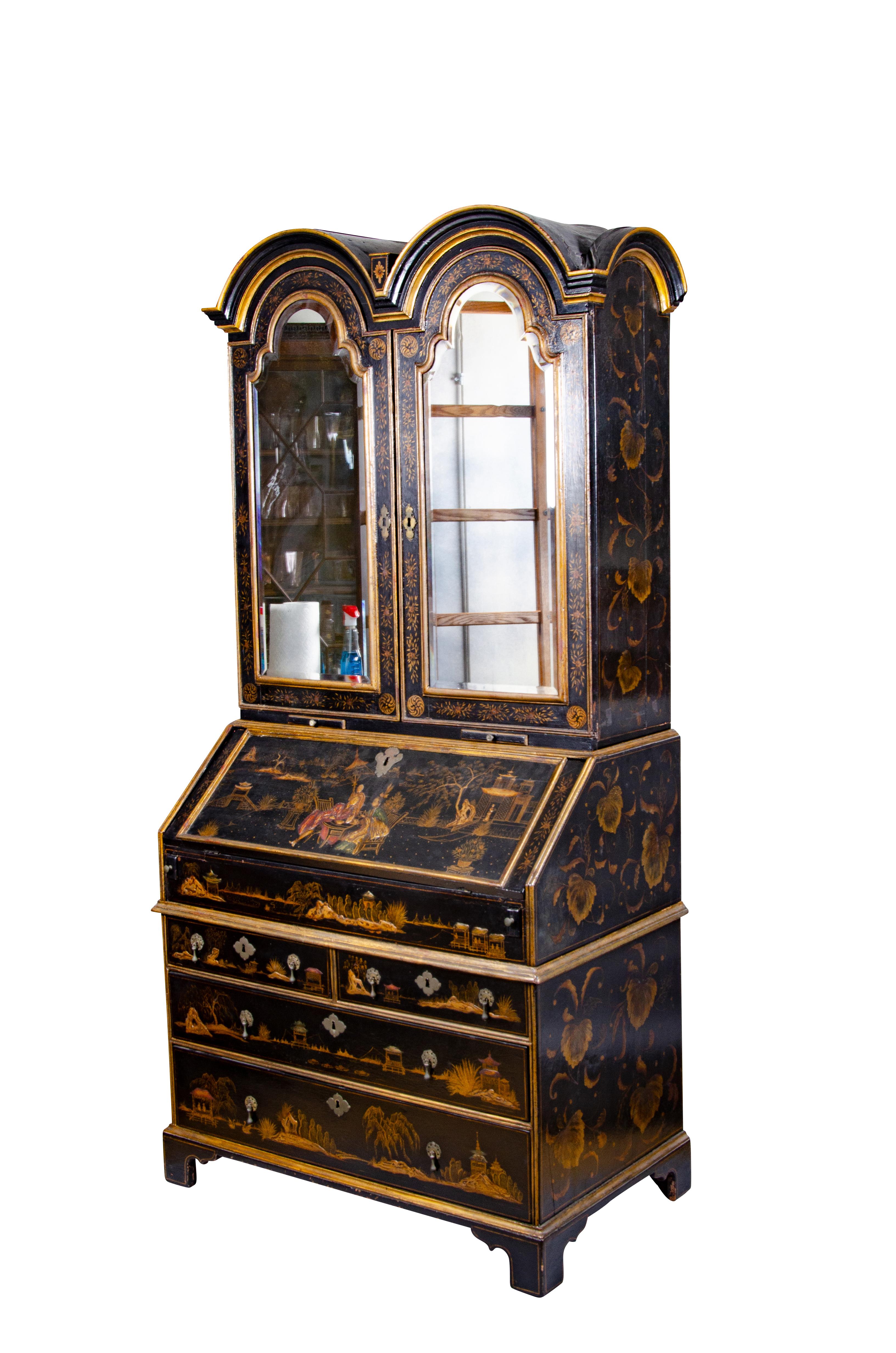 Oak Queen Anne Japanned Secretary Bookcase For Sale