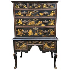 Antique Queen Anne Lacquered Chest on Stand