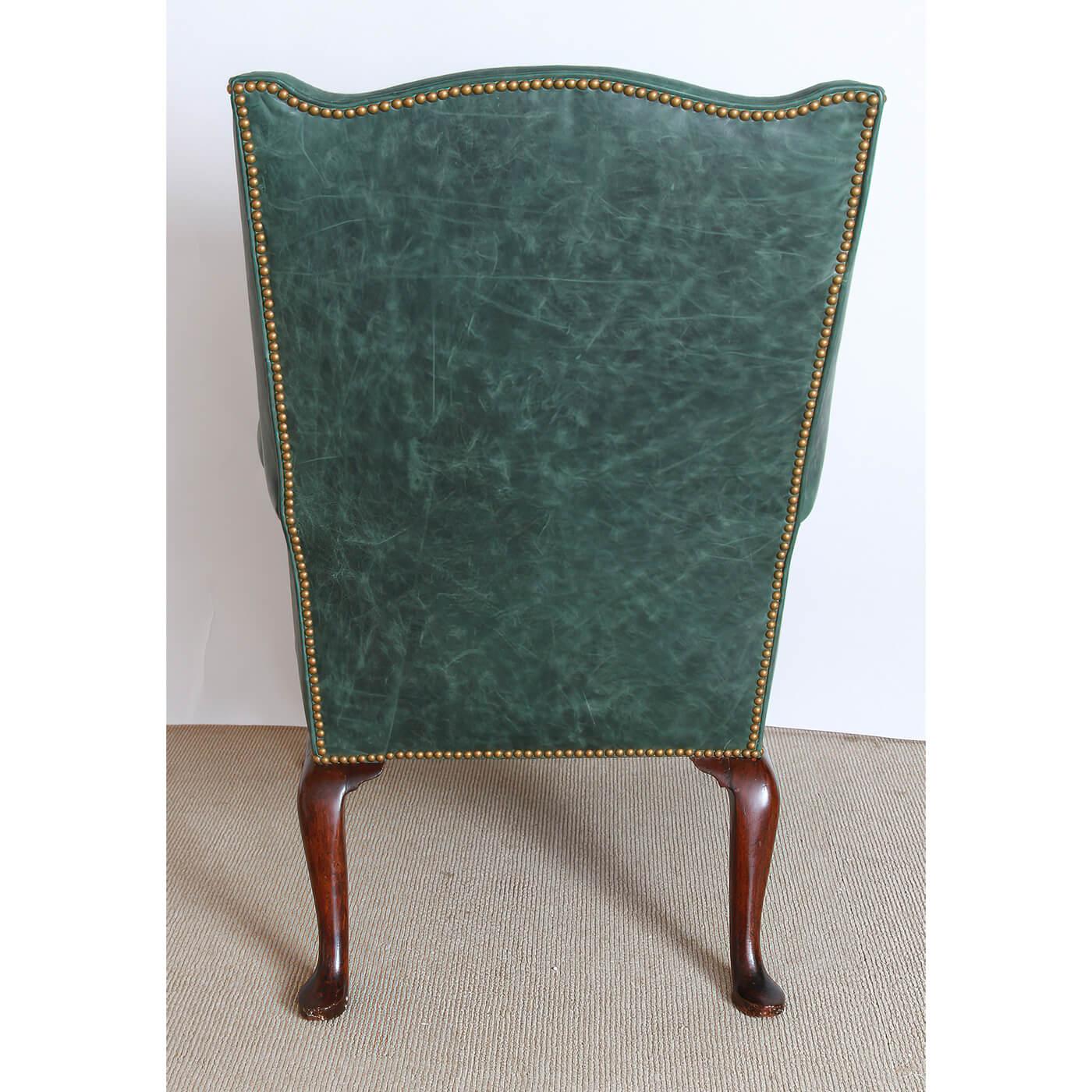Queen Anne Leather Upholstered Wingchair In Good Condition For Sale In Westwood, NJ
