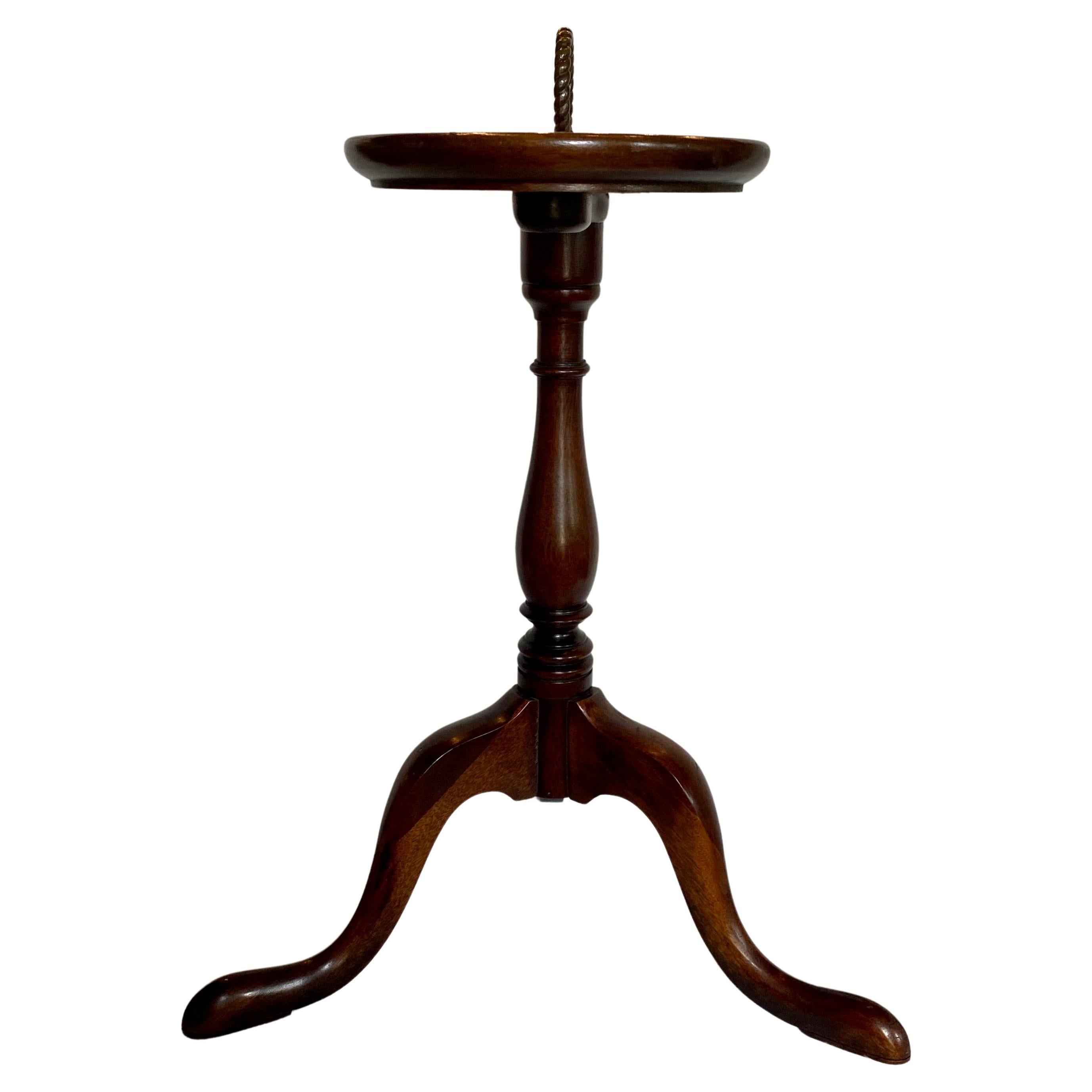 Brass Queen Anne Mahogany Pedestal Drinks Side Table by Brandt Furniture 
