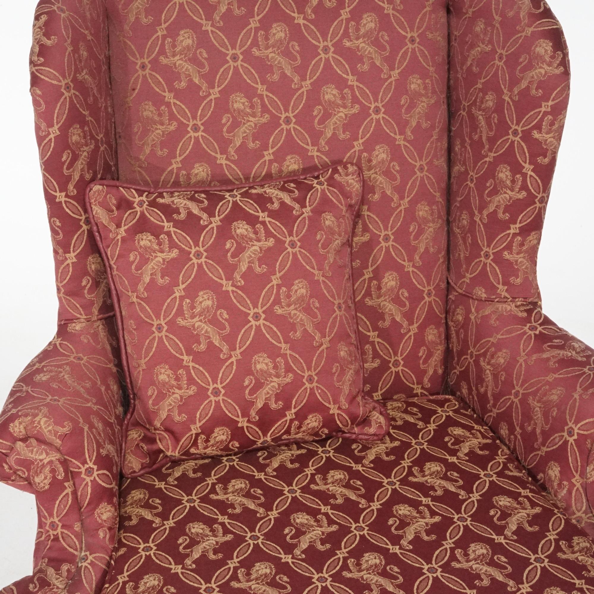 Queen Anne Mahogany Fireside Upholstered Wingback Chair, 20th Century For Sale 7