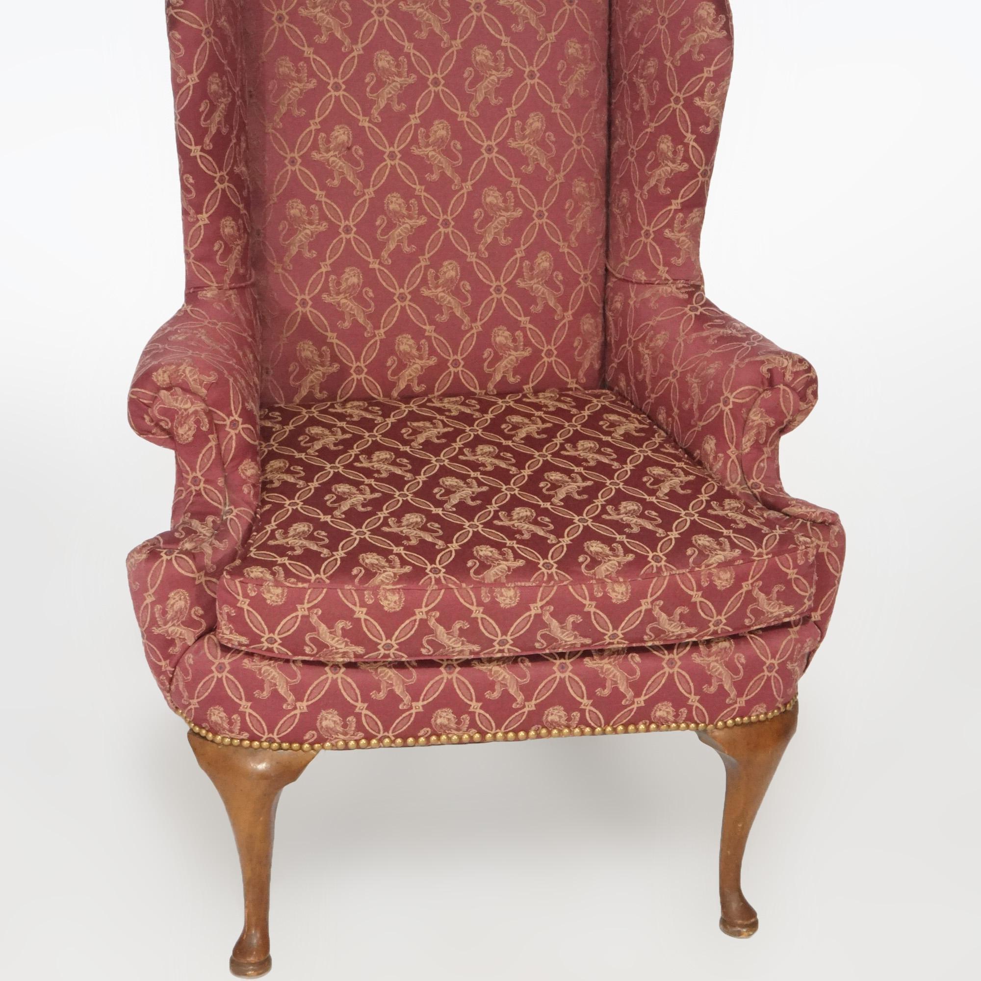 Queen Anne Mahogany Fireside Upholstered Wingback Chair, 20th Century For Sale 9