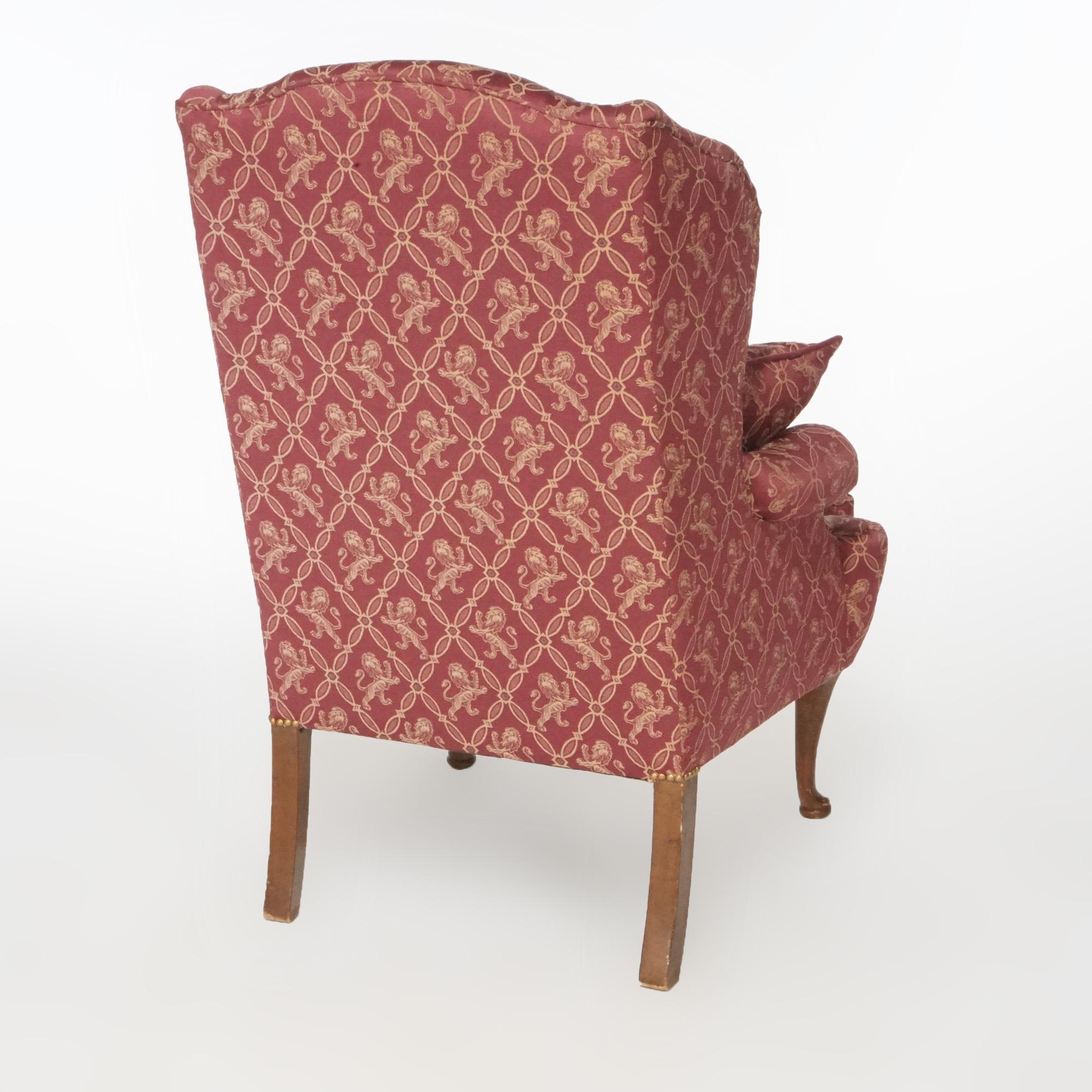 Queen Anne Mahogany Fireside Upholstered Wingback Chair, 20th Century For Sale 5