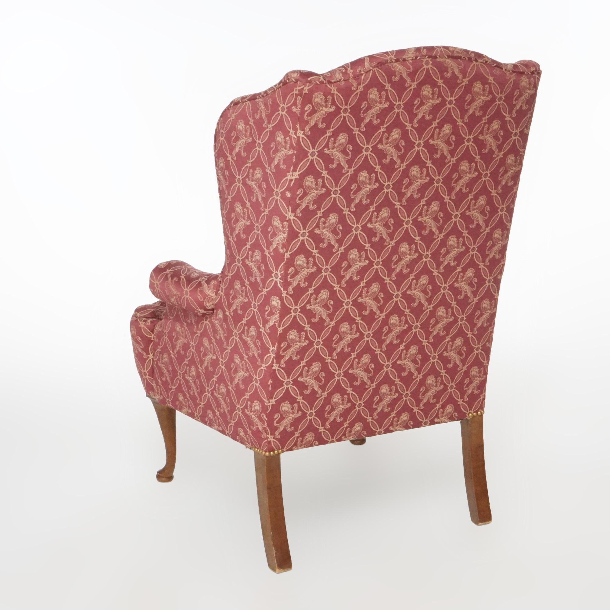 Queen Anne Mahogany Fireside Upholstered Wingback Chair, 20th Century For Sale 6