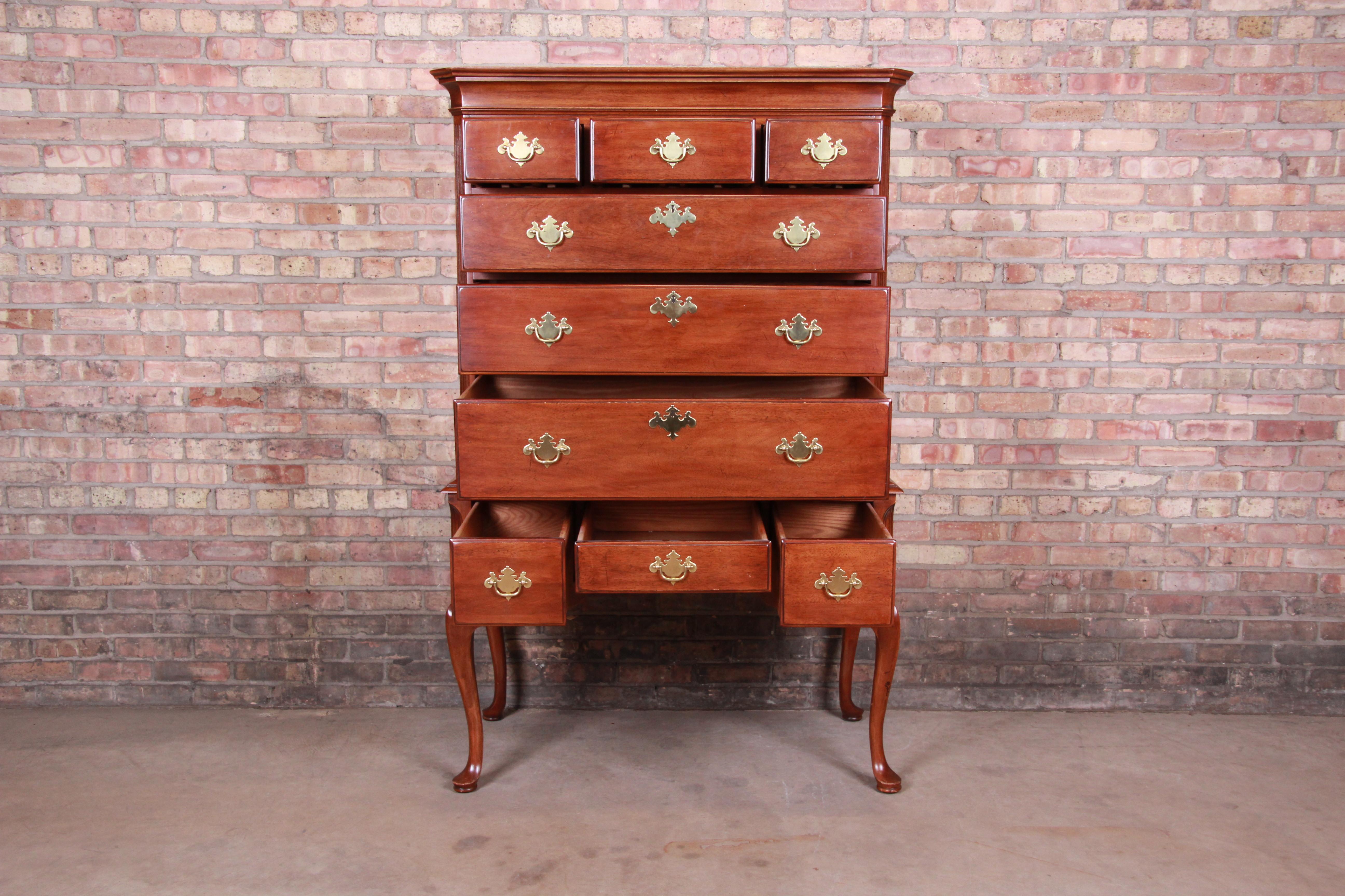 20th Century Queen Anne Mahogany Highboy Dresser by Davis Cabinet Company