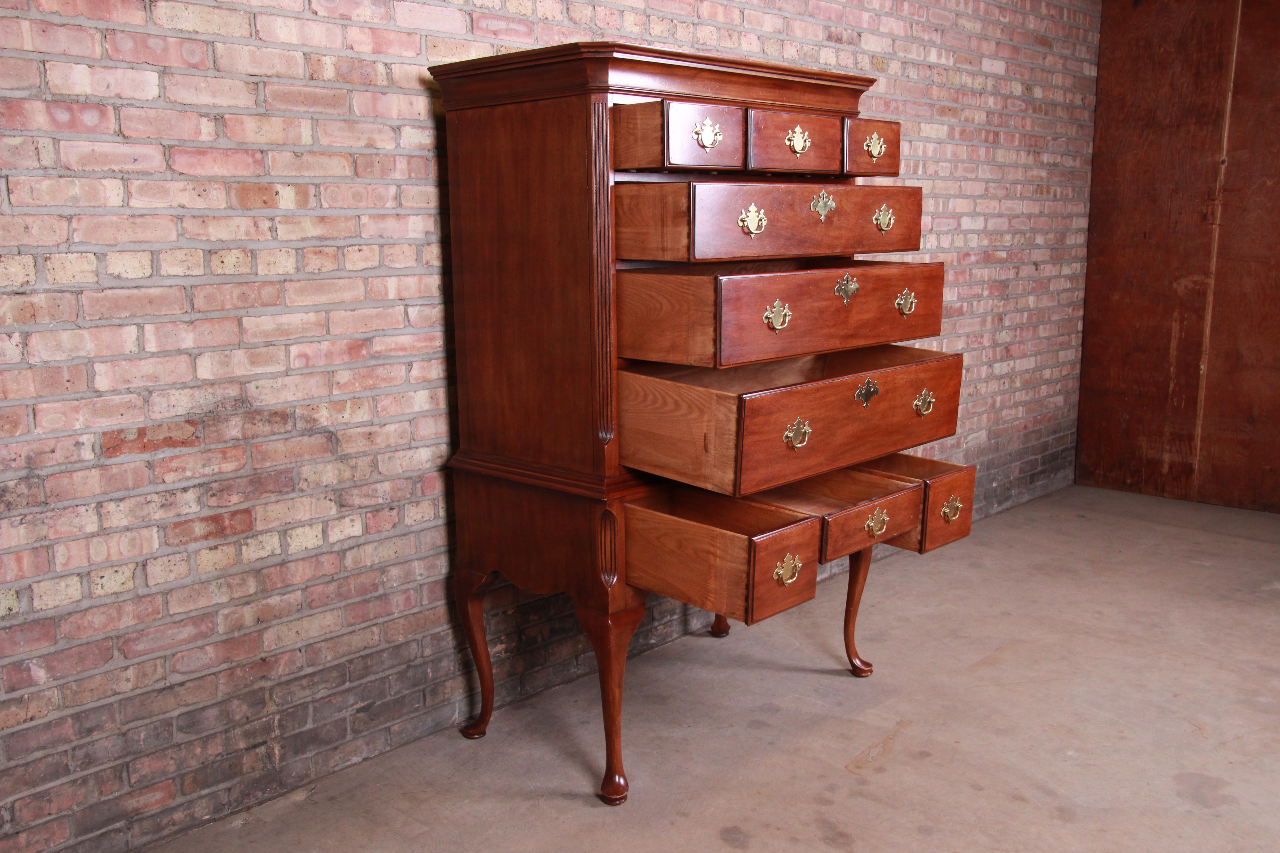 Brass Queen Anne Mahogany Highboy Dresser by Davis Cabinet Company